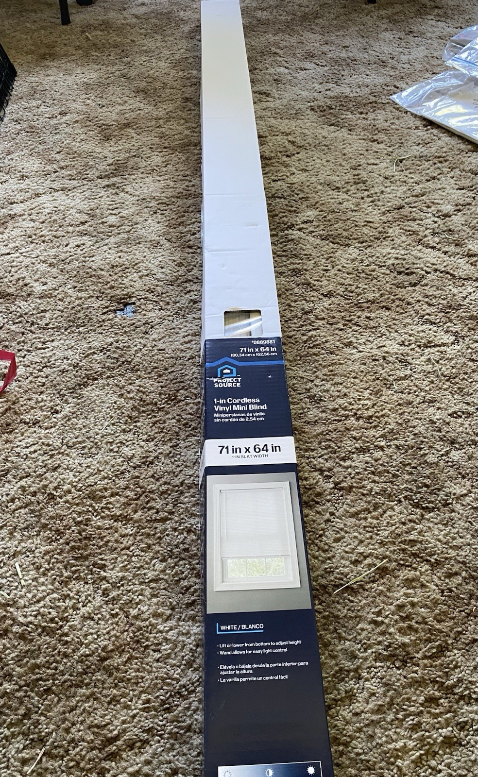 Project Source 1-in Slat Width 71-in x 64-in Cordless White Vinyl LightFiltering