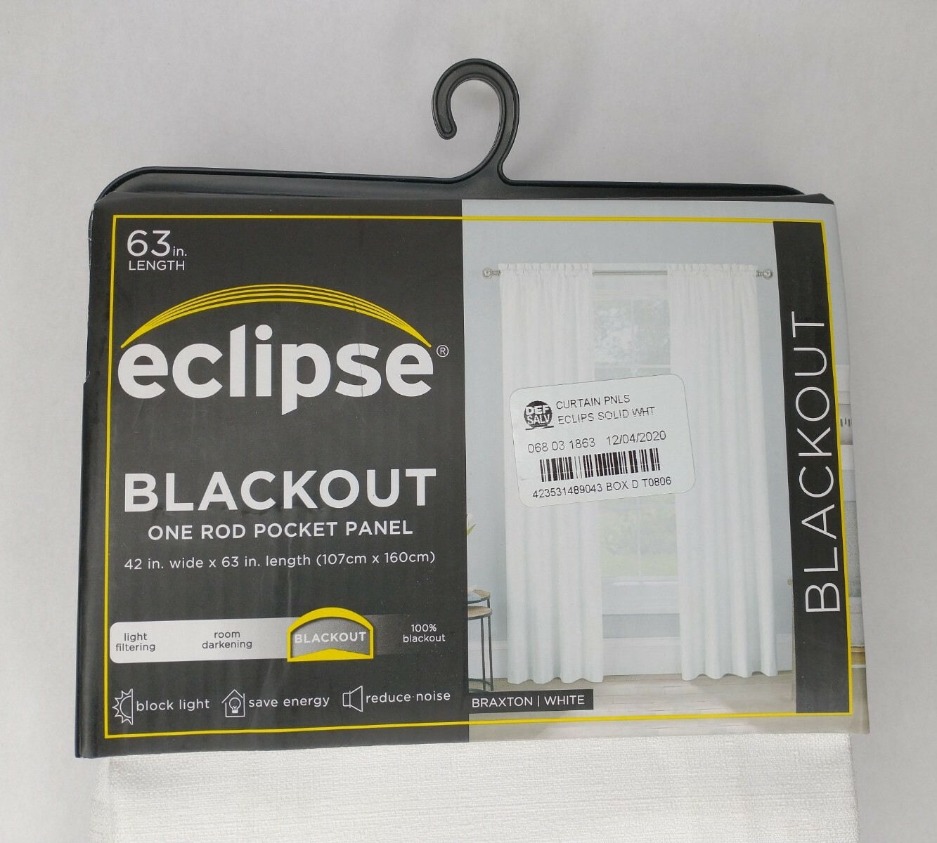 Eclipse Blackout Curtain One (1) Rod Pocket Panel 63 Inch Braxton White
