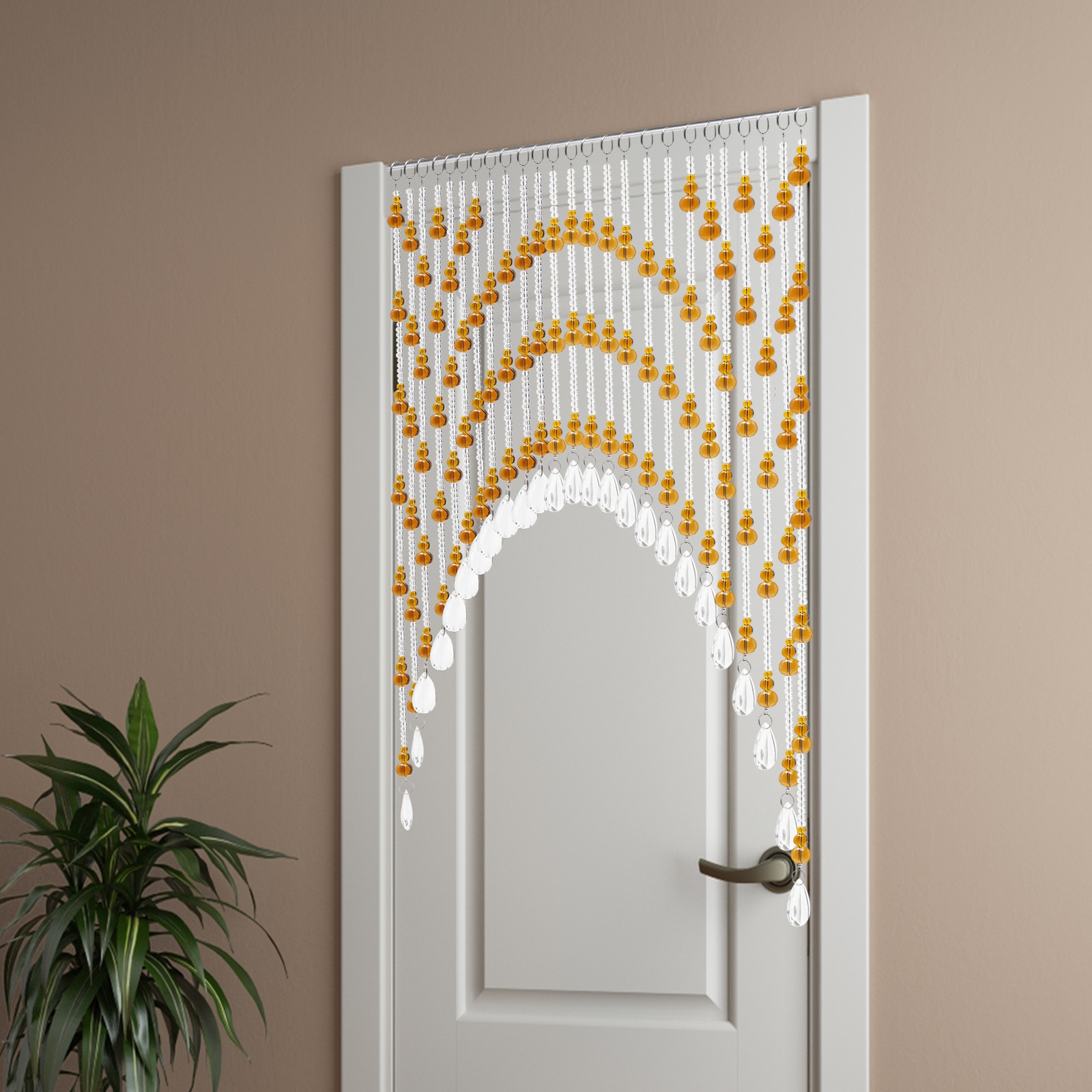 Amber Beaded Door Curtain 25-Strand Crystal Glass Beads Curtain for Home Décor