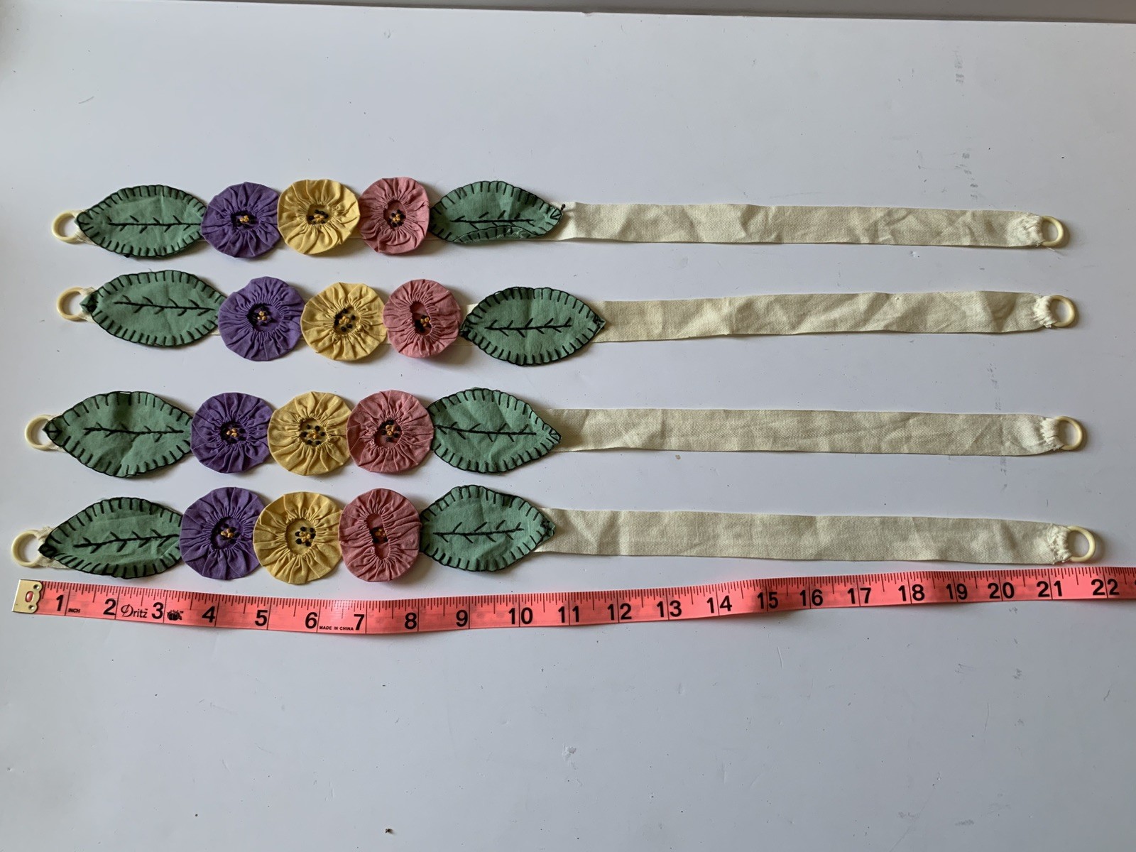 Vintage Flapper Boudoir Curtain Tie Backs 1930s Arts & Crafts Set 4- 22” Yo-yos