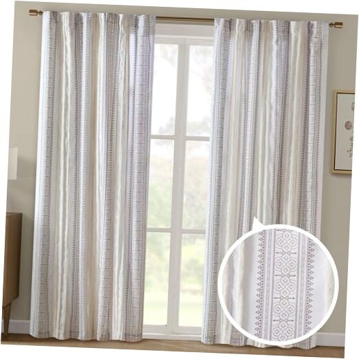 Window Curtain for Living Room Geometric 50″W x 84″L (Pack of 1) White/Brown