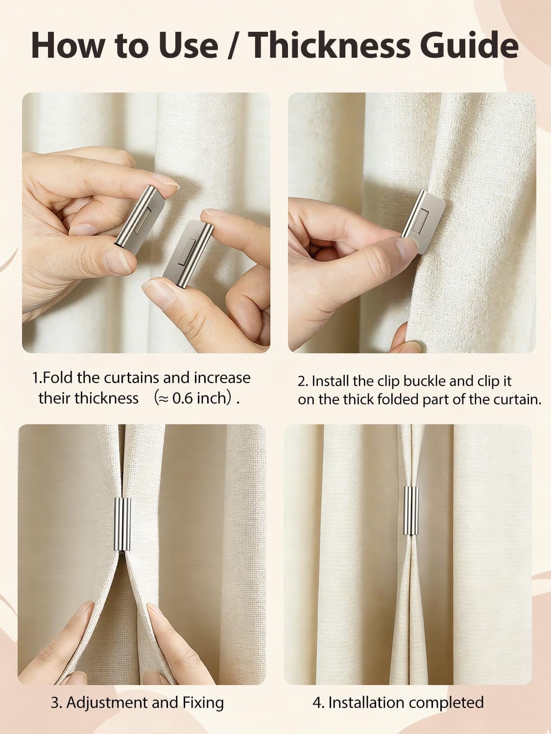 Magnetic Curtain Clips, Detachable Curtain Magnets Closure, No Drill, Magnets fo