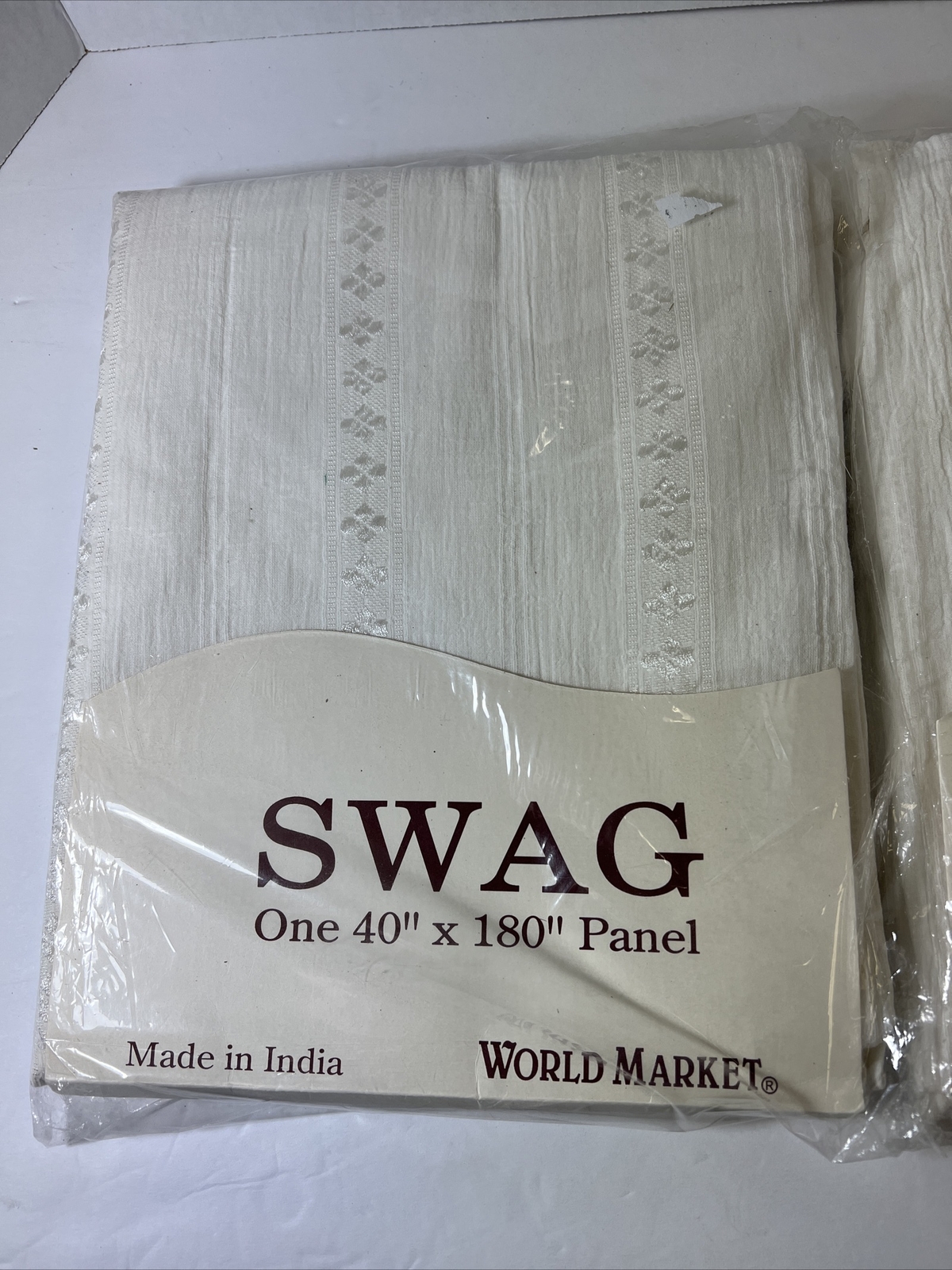~ Vintage Swag Panel Window Curtain Embroidered White 40”x 180” NEW Lot Of 2