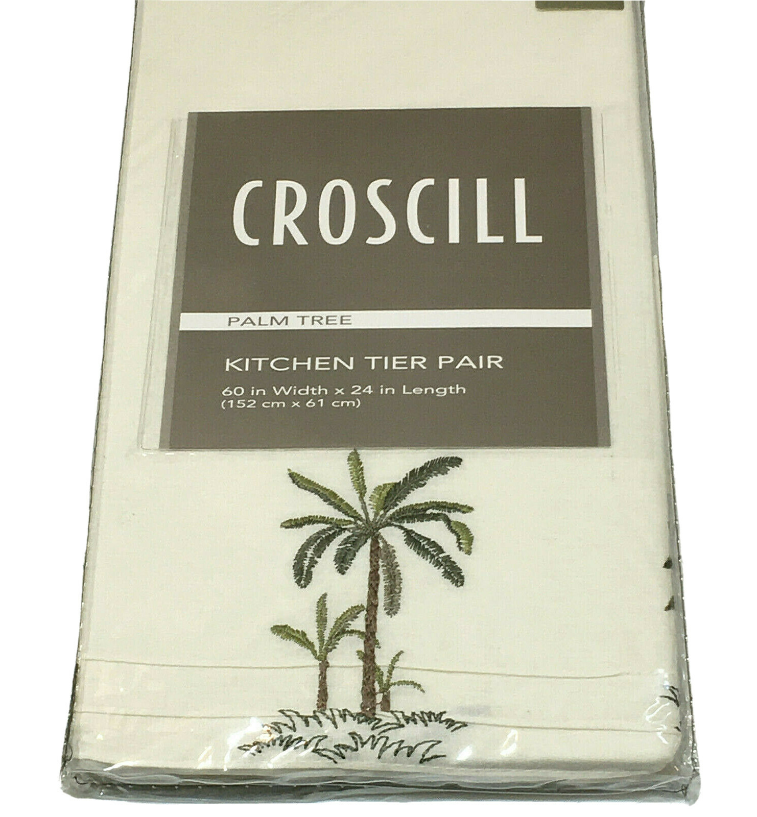 Croscill Palm Tree Kitchen Tier Pair 60″x24″ Linen Embroidered British Colonial