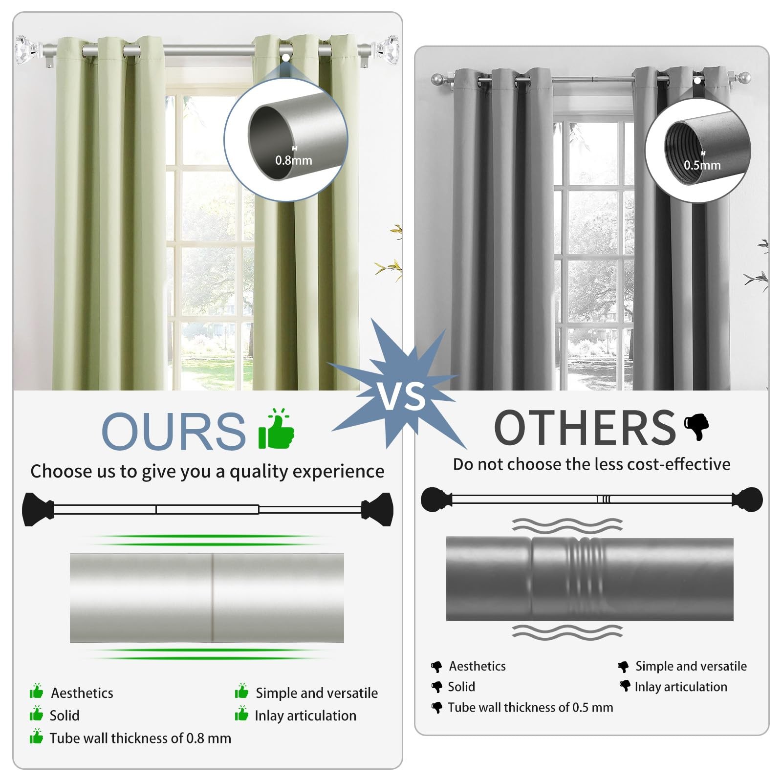Silver Decorative Crystal Curtain Rods 18 to 45 InchHeavy Duty Adjustable Win…