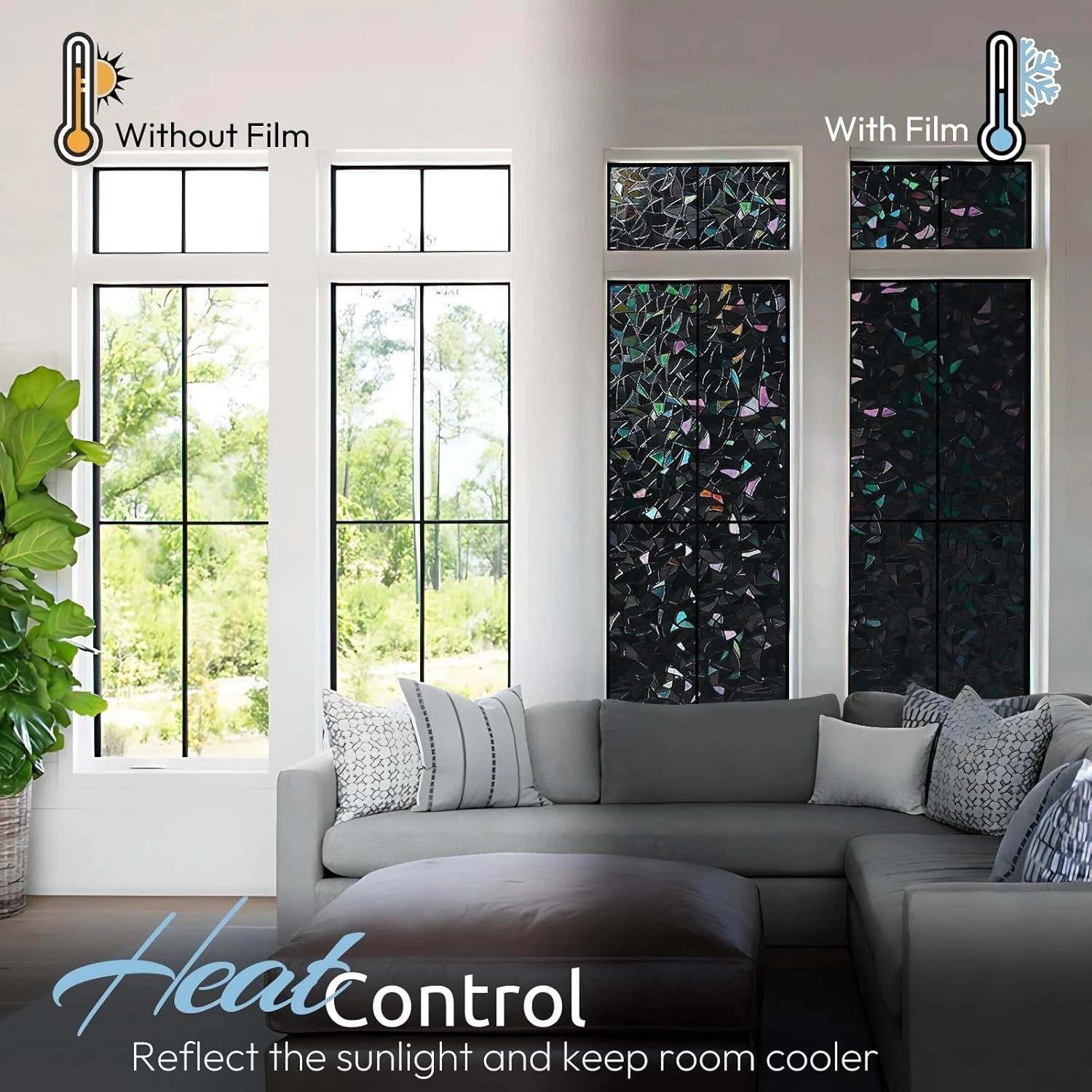 Black 3D Stained Glass Window Film: Room Darkening & UV Protection, 17.5×157.4in