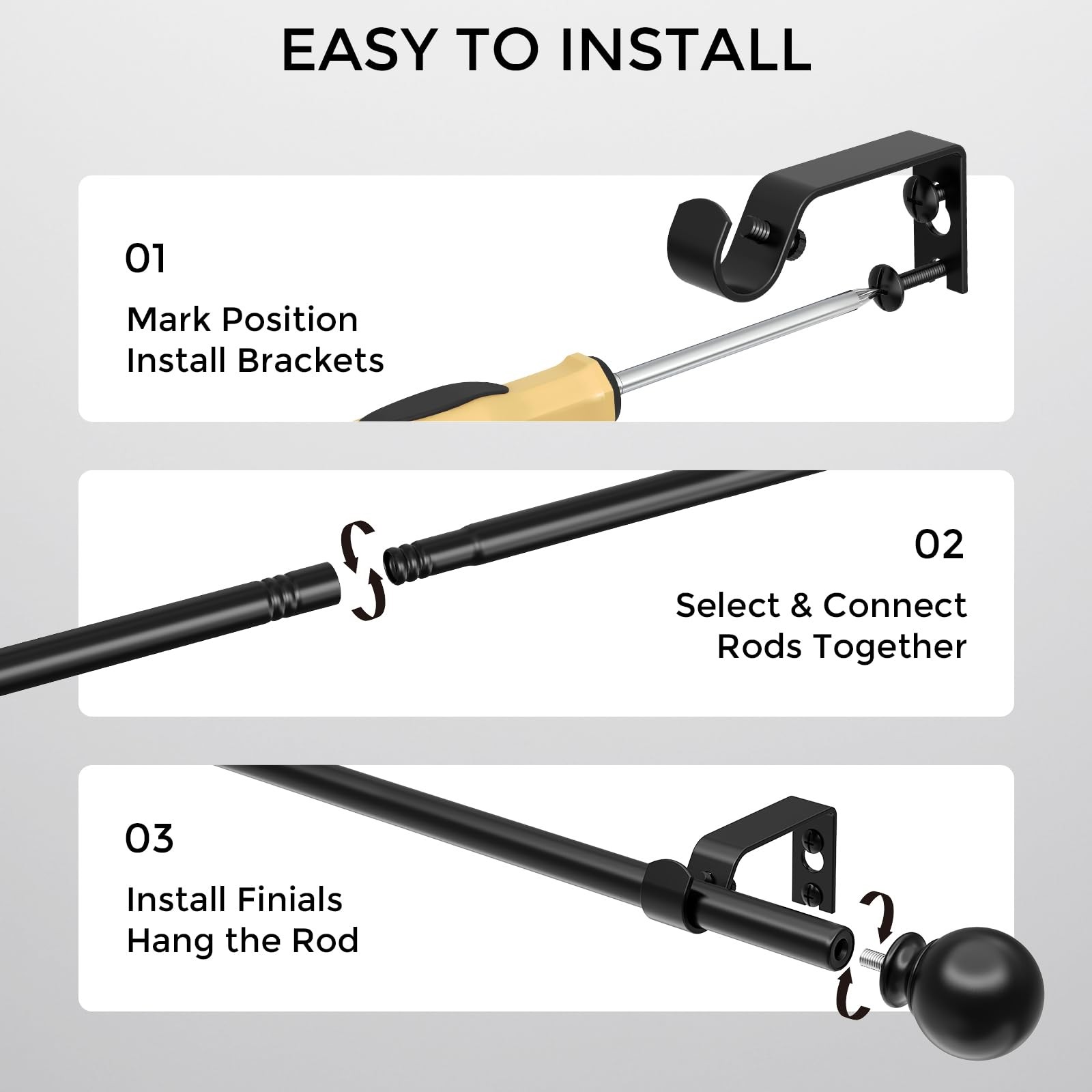 Matte Black Curtain Rod for Windows 18-45 Inch 1 Pack