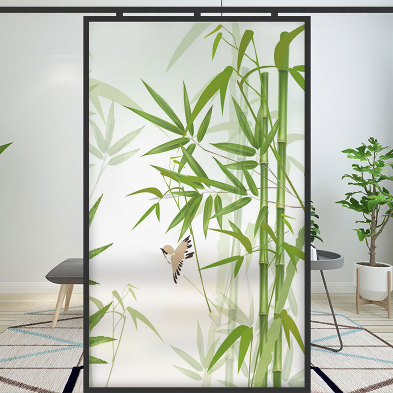 Bamboo Stained Glass Films Windows Film Static Cling Decor Chinese Style