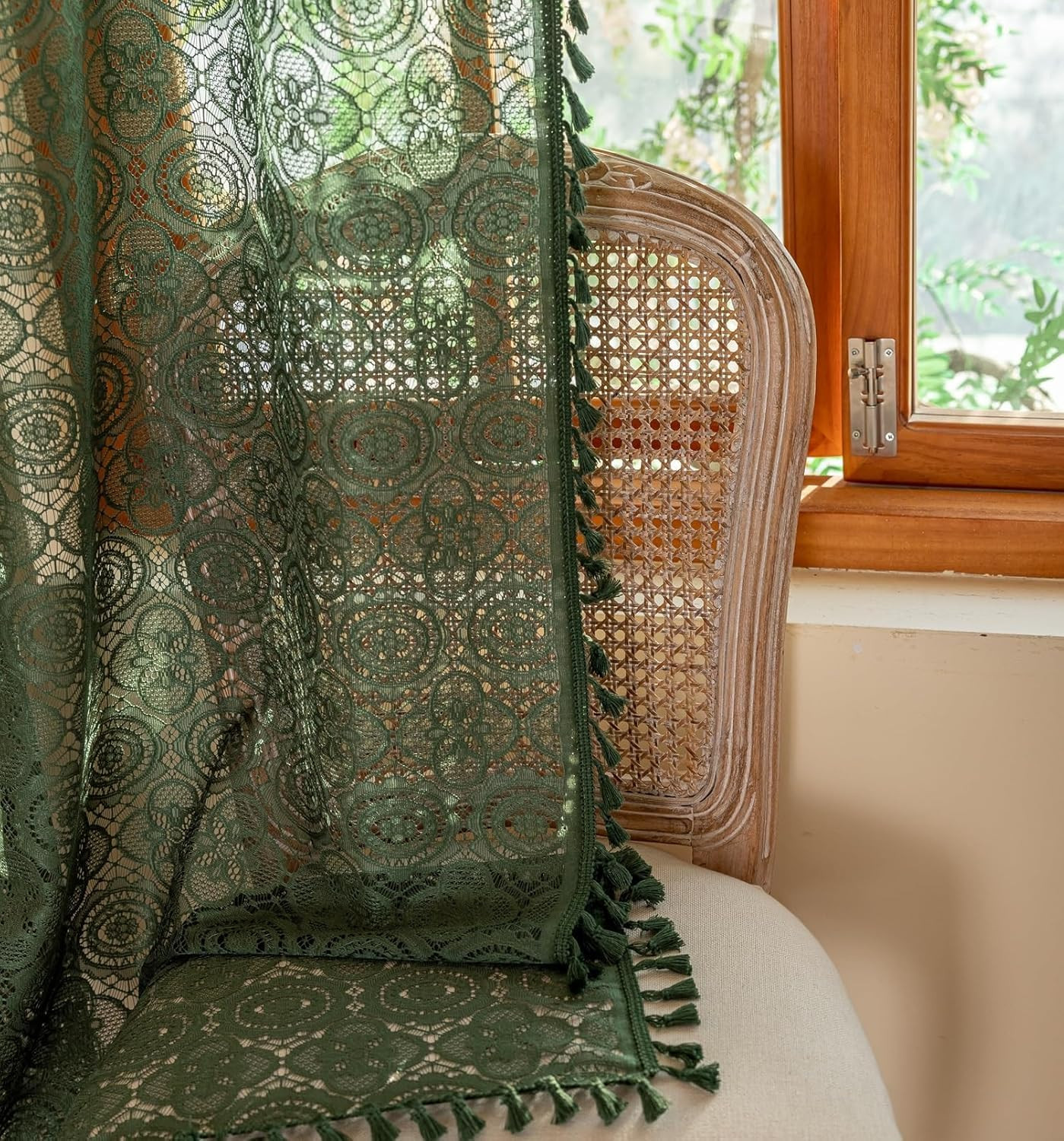 YJ YANJUN Boho Lace Curtains 54 inch Length 2 Panels -Vintage Floral Crochet She