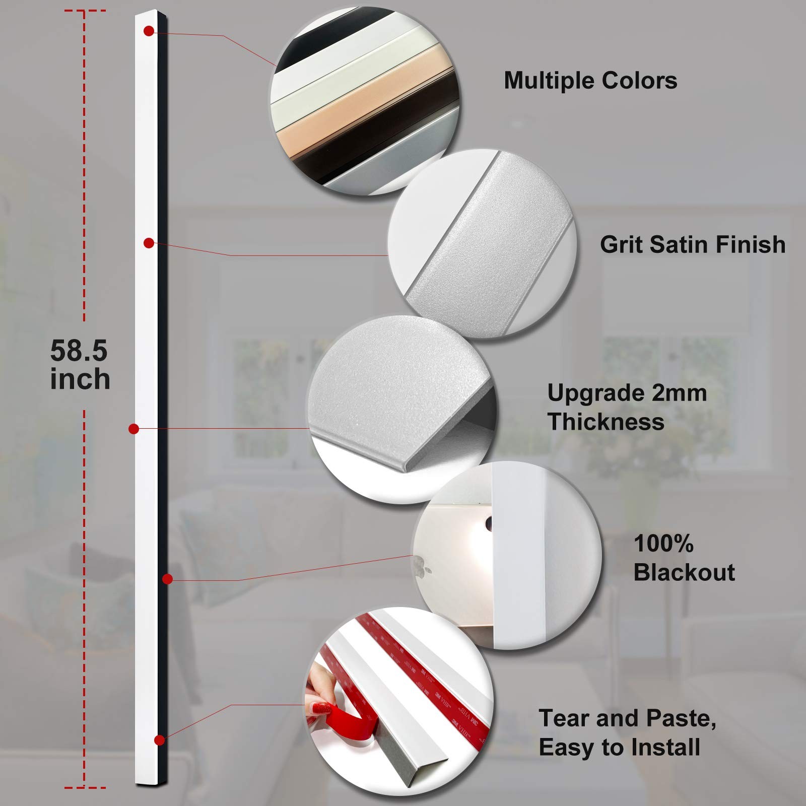 100% Blackout PVC Light Blocking Strips for Window Shades Block Light Along The