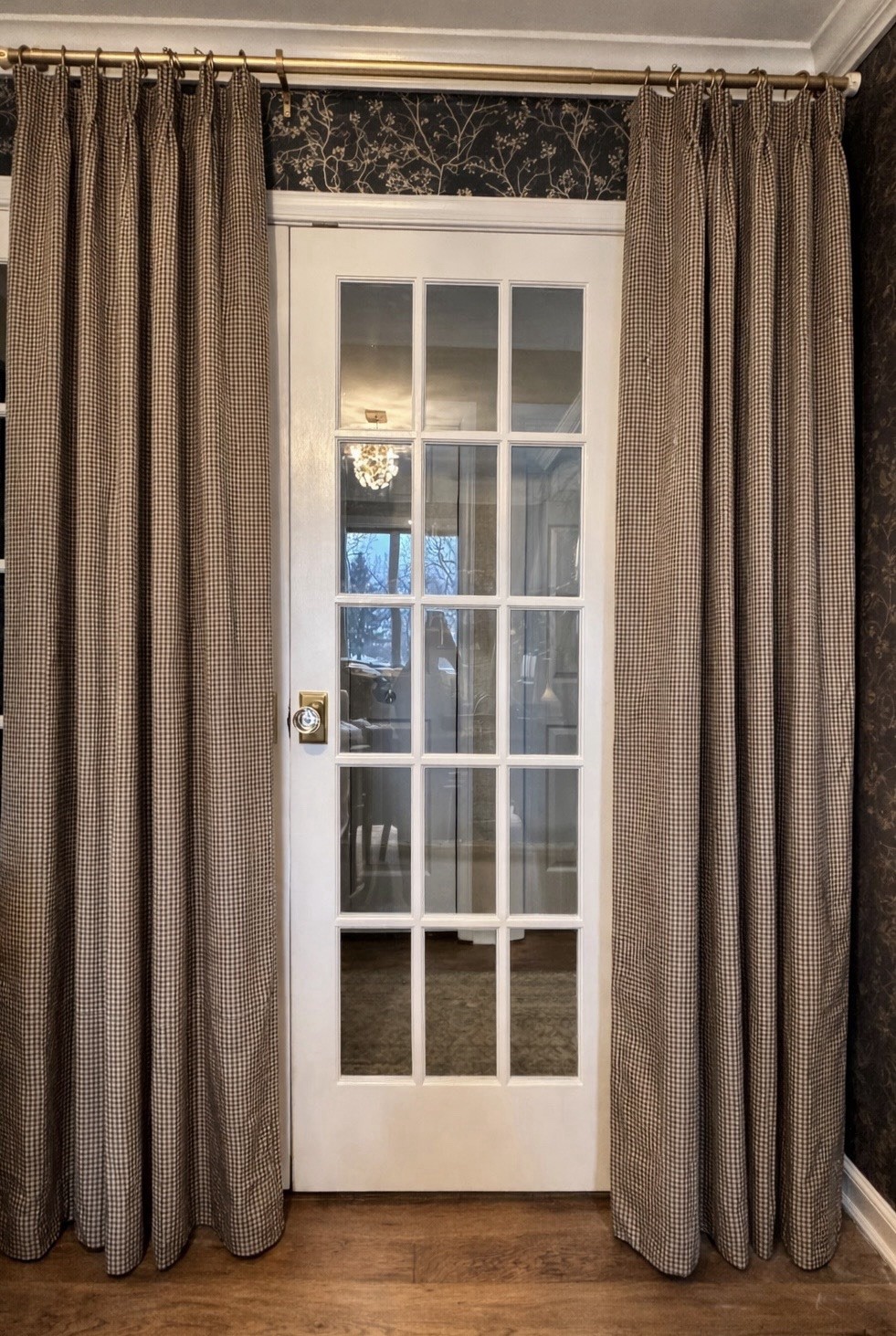 Custom Drapes Black Tan Gingham Pinch Pleat Lined Pair 28×84 Curtains Side Panel