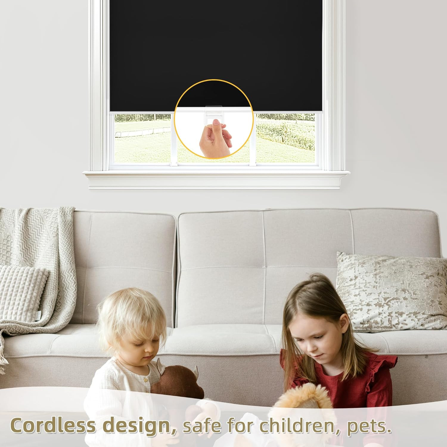 ChrisDowa Cordless Blackout Roller Shades for Windows, Thermal Insulated UV Prot