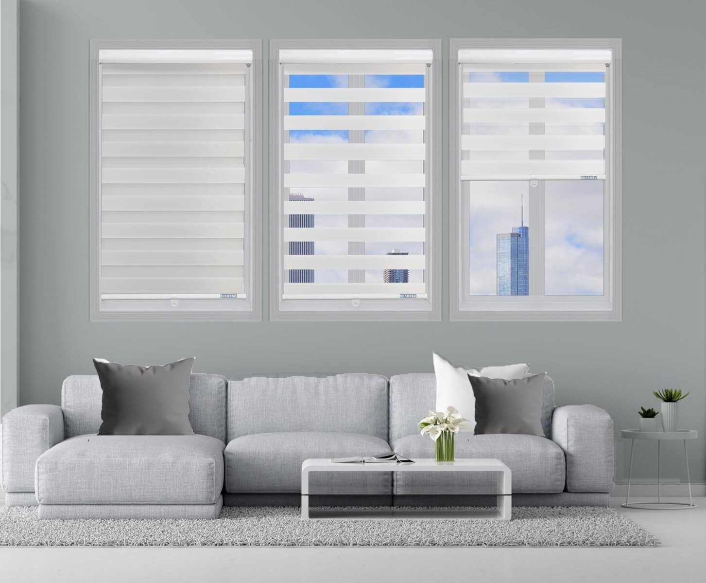 Day & Night Cordless Zebra Blinds, 44″ W x 72″ H, Modern Light Filtering Shades