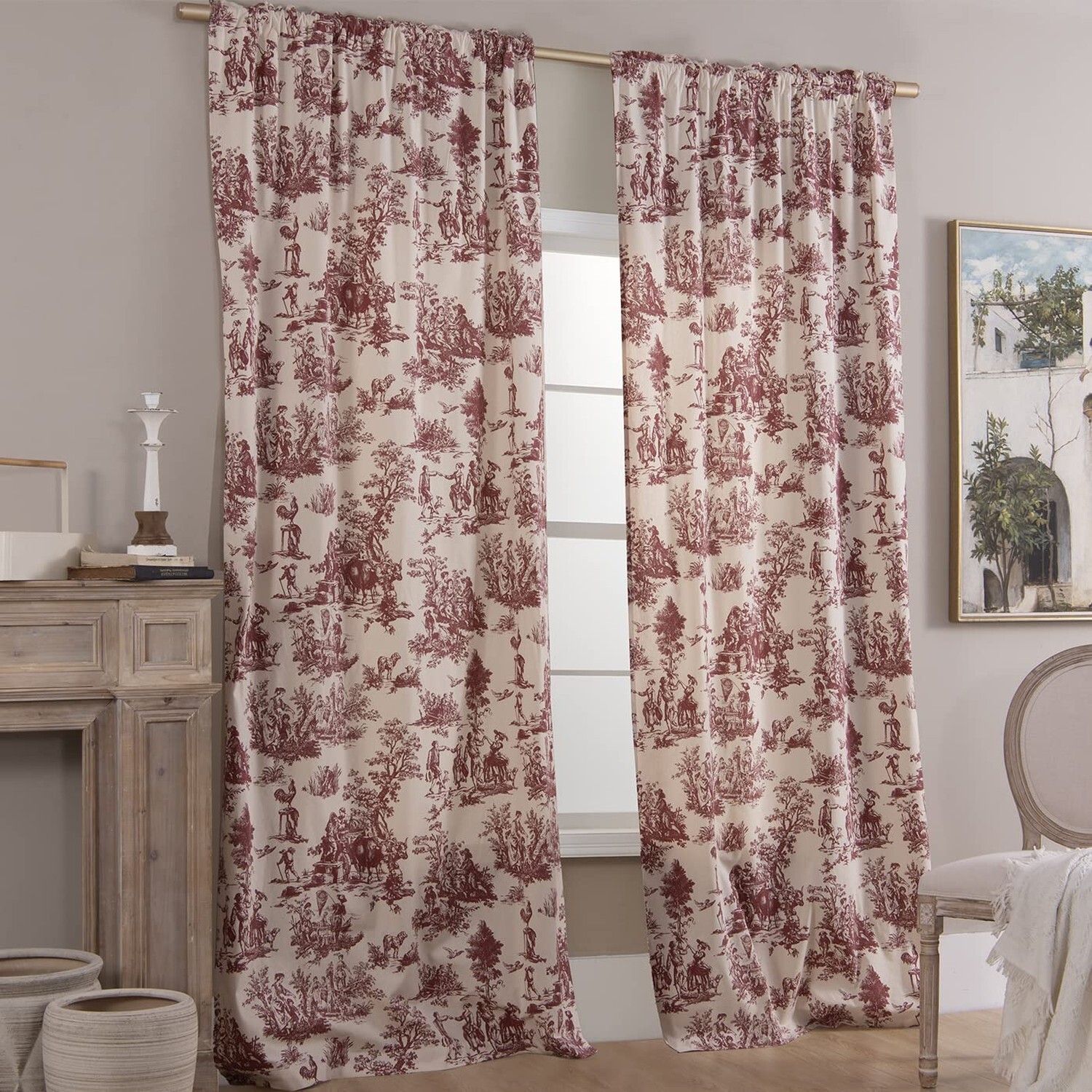 Cream Curtains 63 Inch Length for Bedroom 2 Panels with Farmhouse Red Design …
