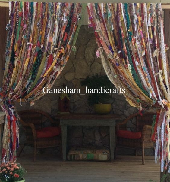 100 Strands, Bohemian gypsy rag Window Bohemian Valance Indian Backdrop curtains