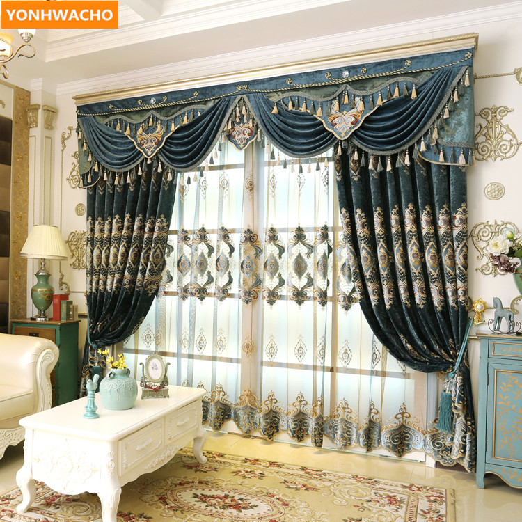 European thick chenille embroidered luxury cloth blackout curtain valance N901