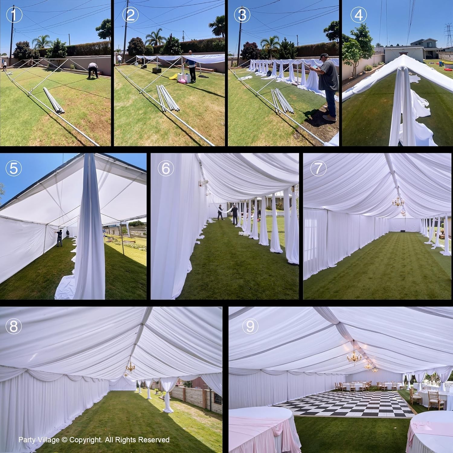 10 Panels 5ft(W) x 20ft(H) White Ceiling Drapes for Wedding Parties – 20 FT Extr