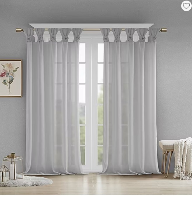 Madison Park Florah Tab Top Sheer Single Curtain Panel 50in x 84in Grey Rosette