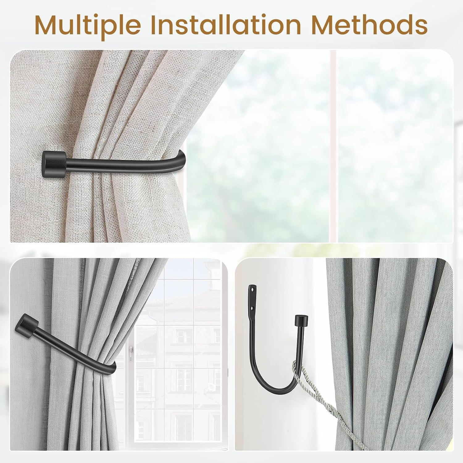 Minimalist Curtain Holdbacks 2Pcs, 100% Cast Iron Solid Heavy Duty Metal Curtain