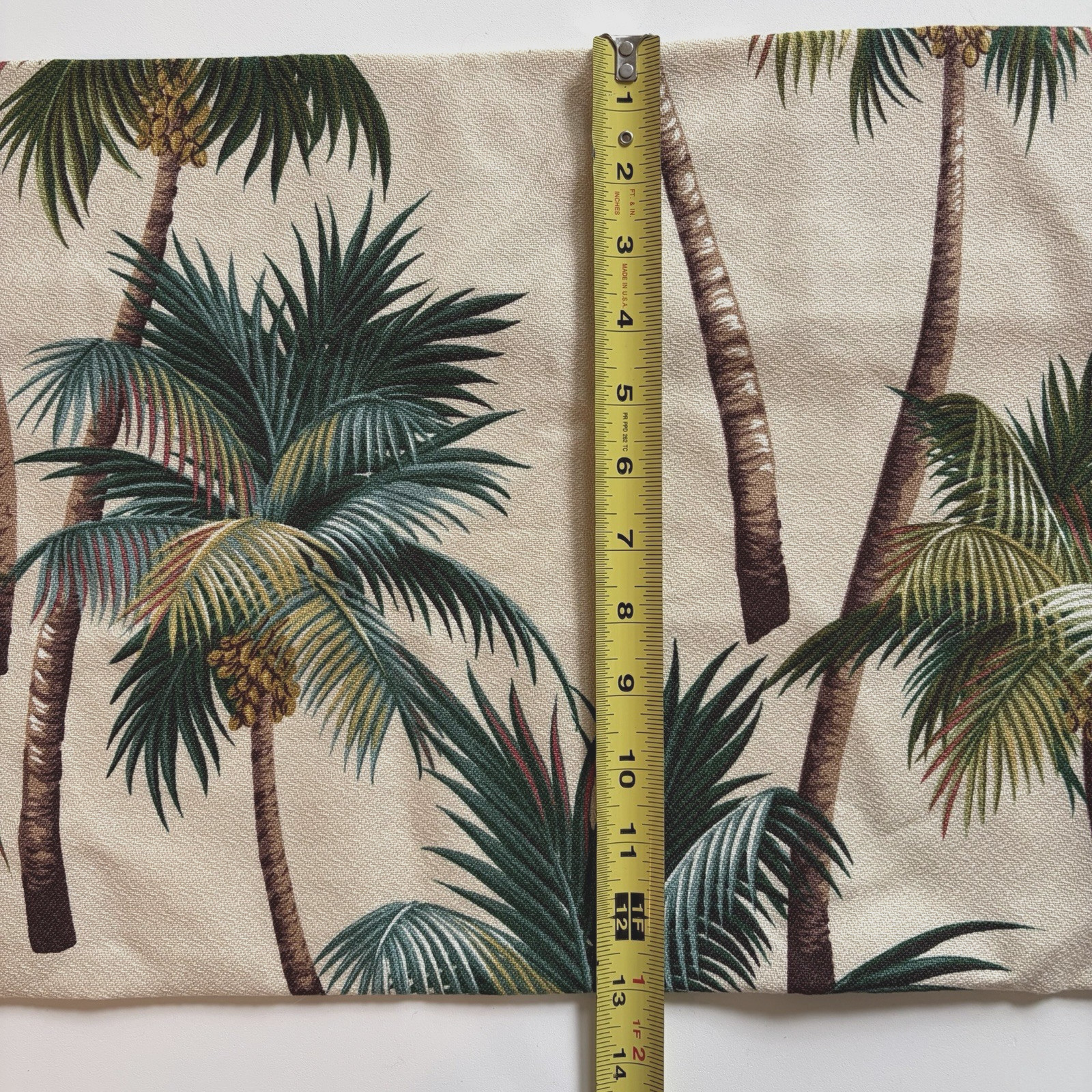 Two Barkcloth 13″ Lined Valances Tropical Palm Trees – 51.5″ & 71.5″ Long
