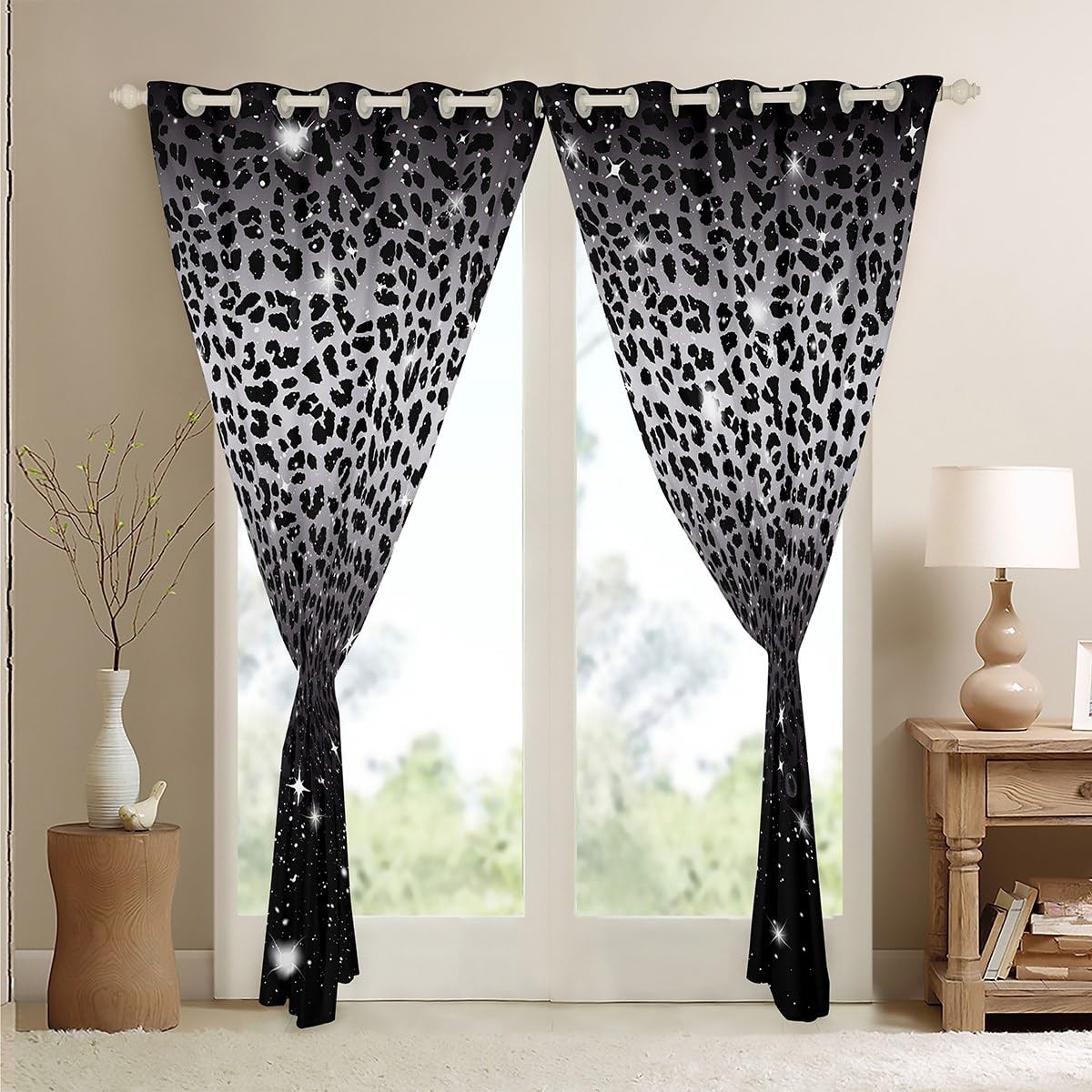 Leopard Print Blackout Curtains,Black Grey Cheetah Skin African Big Cat Windo…