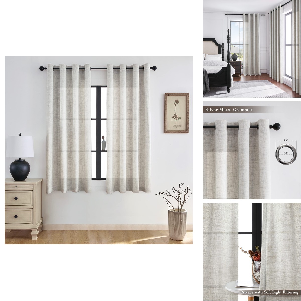 Melodieux Sheer Curtains 63 Inch Length For – Top Burlap Linen Textured Light