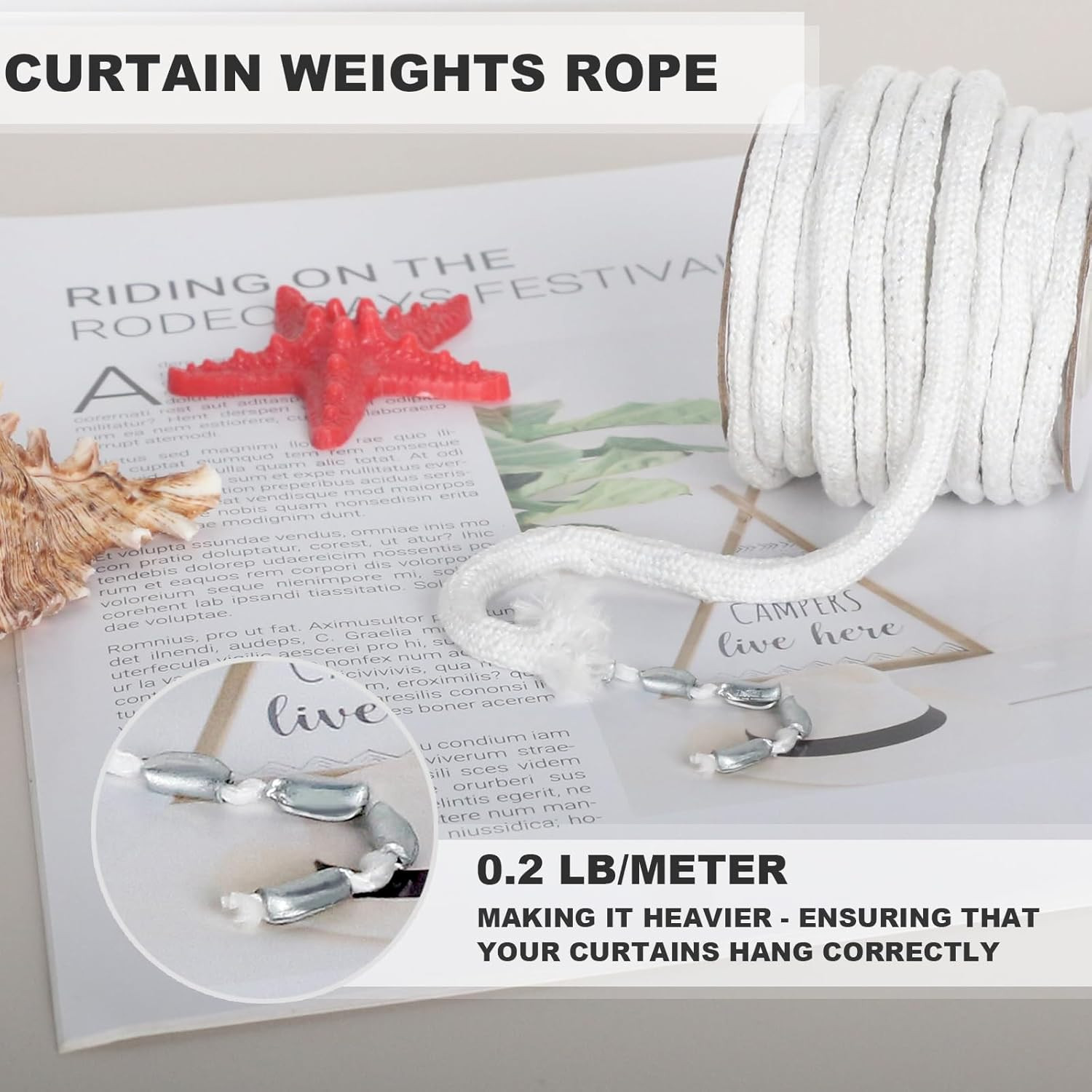 6.5Yard Curtain Weight Rope, Drapery Weights Tape, Heavy Drapery Weights for Ind