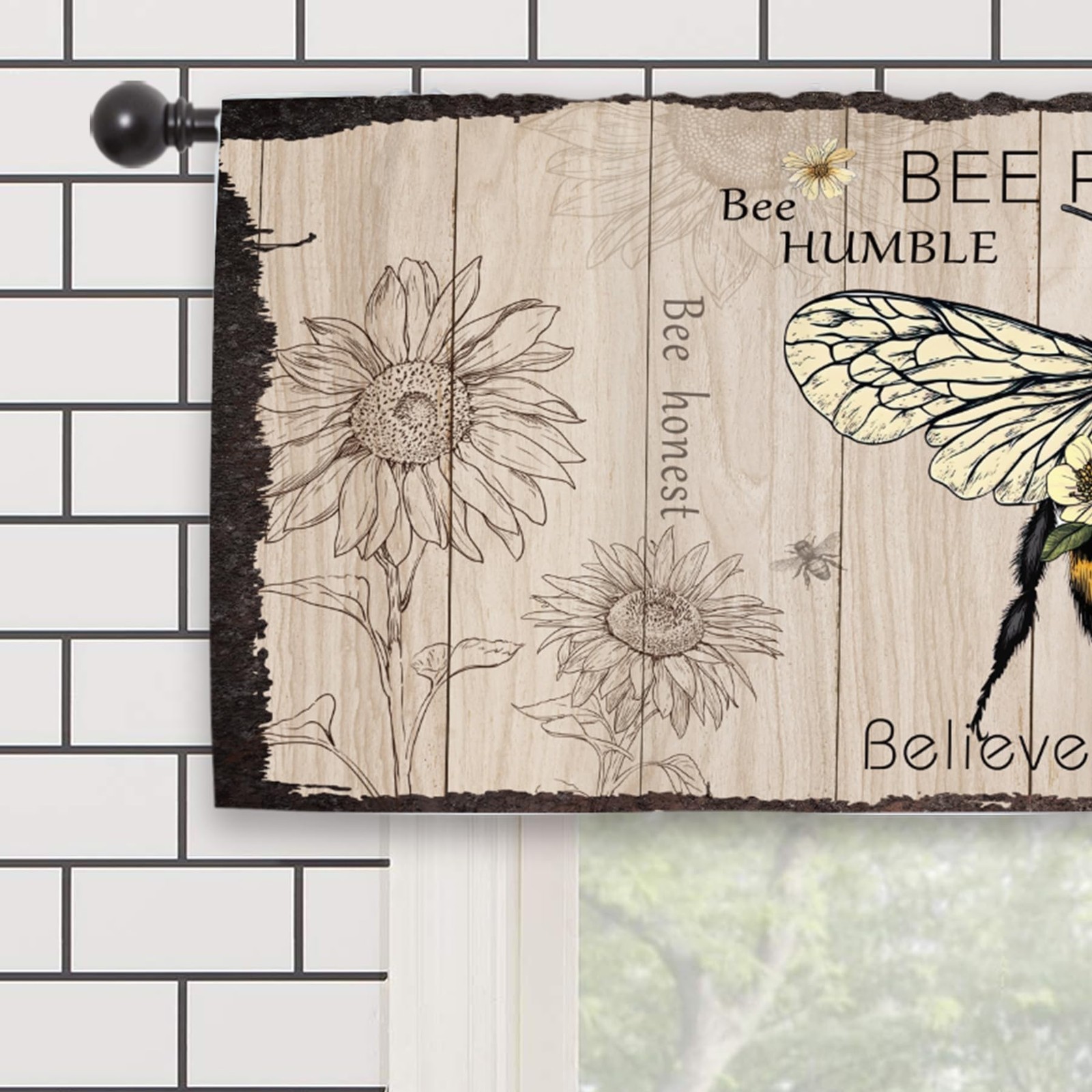 Rustic Bee Farmhouse Kitchen Curtain Valance 54W x 18L Inch Country Positive …