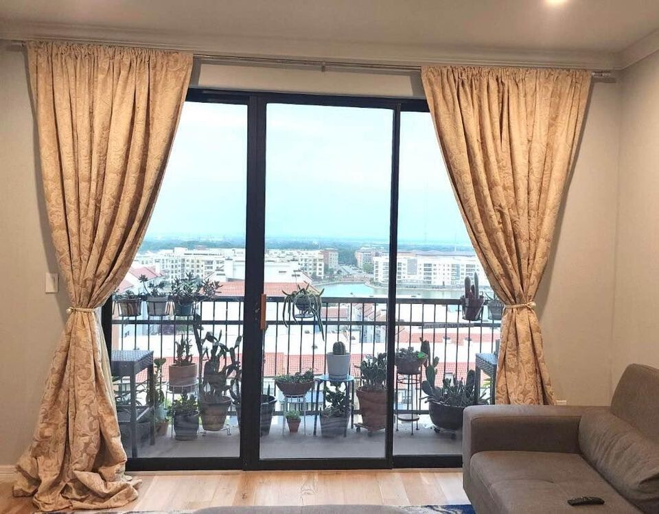 2 Extra Long/Wide 99W x 100L CUSTOM Beige Background with Cream Pattern Curtains