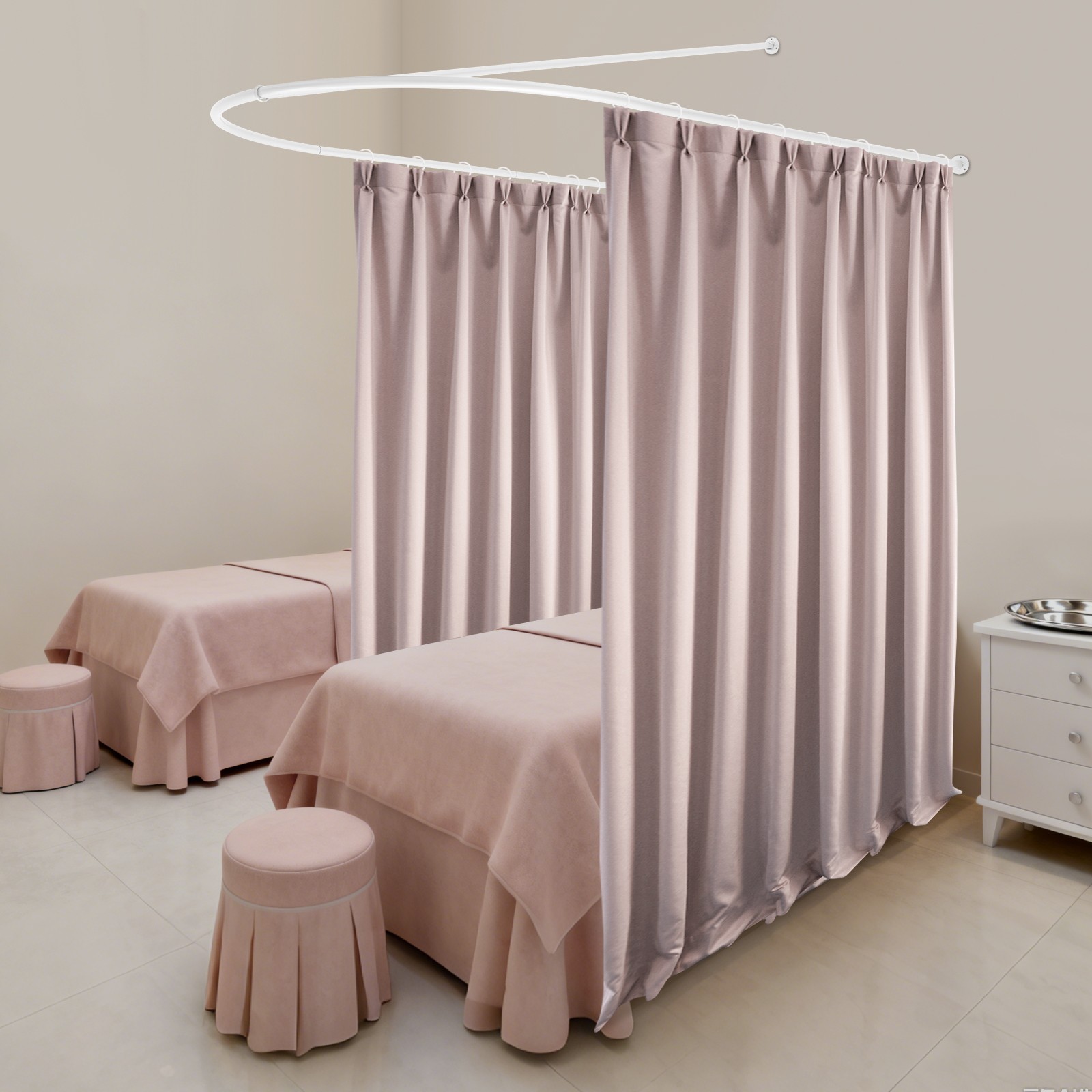 U-Shaped Wall-Mounted Privacy Curtain Rod 230 × 120 × 50 cm White
