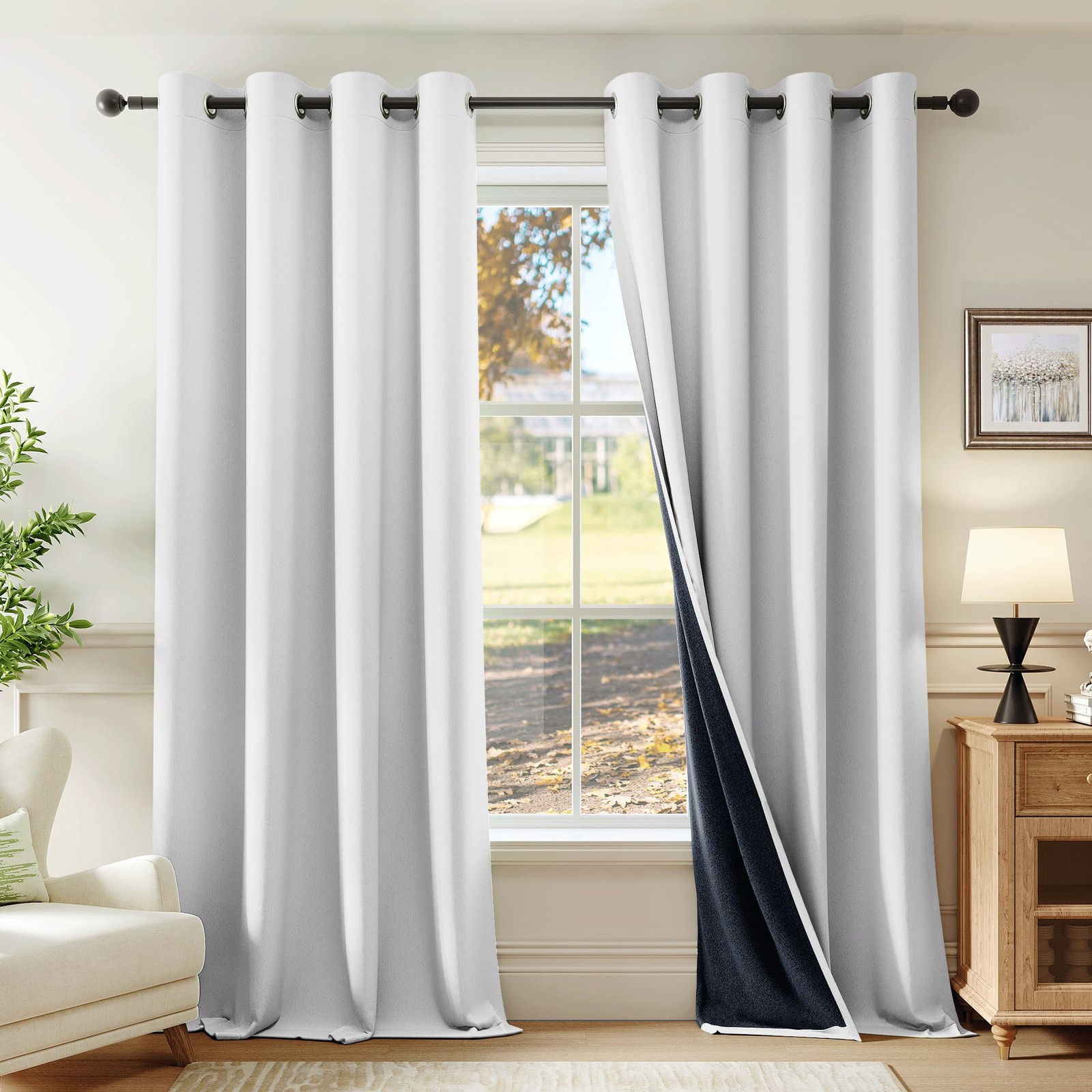 Beauoop White 100% Blackout Curtains 96″ L, 2 Panels for Bedroom Living Room