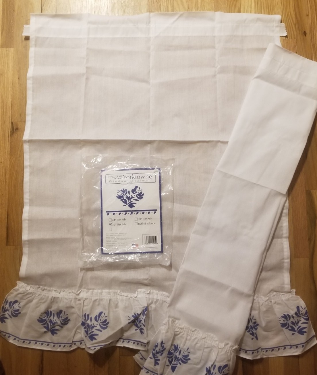 NOS Pfaltzgraff Yorktowne 36″ Pair Ruffled Curtain Rod Pocket Valance USA