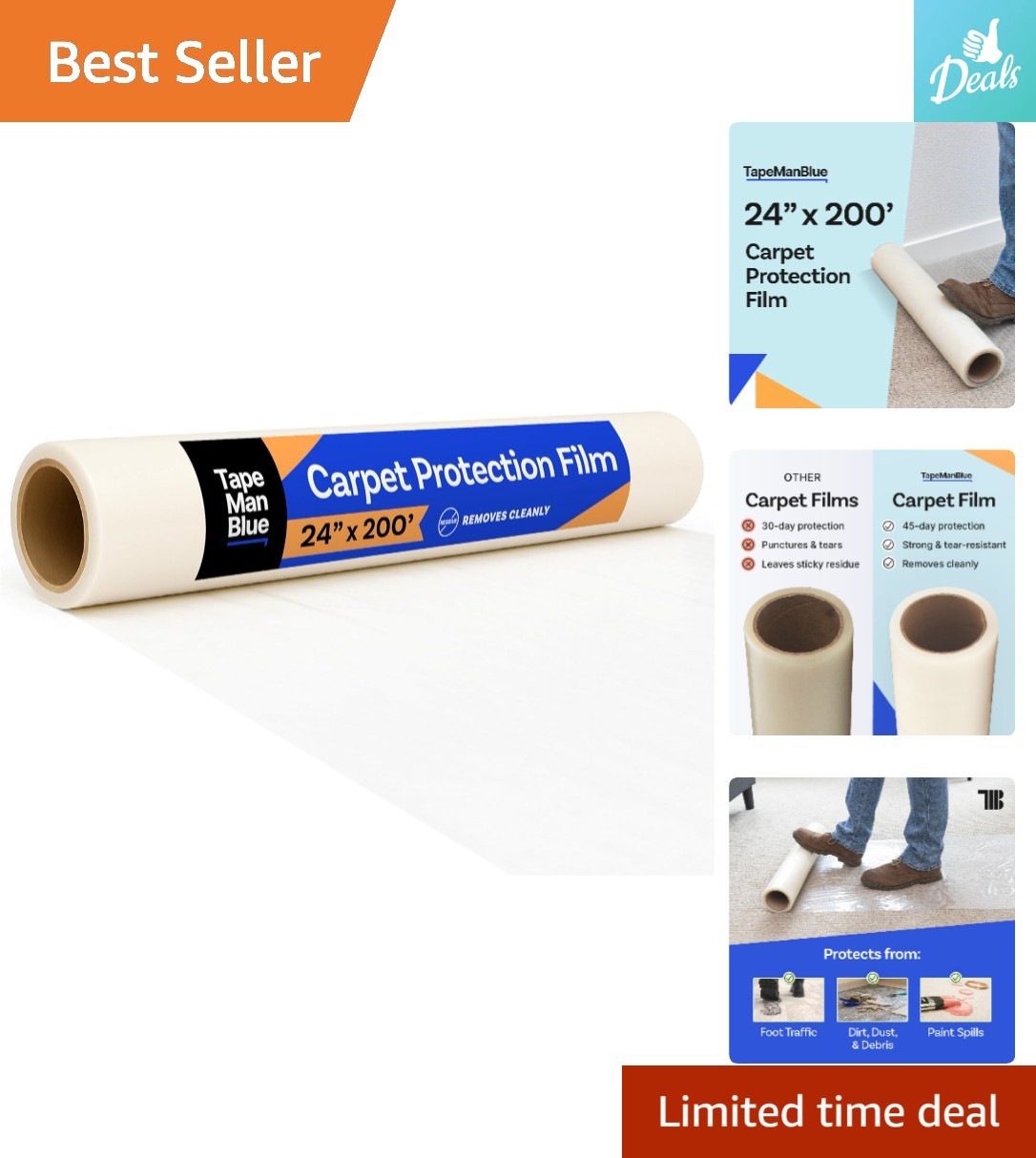 Carpet Protection Film 24″ x 200′ – Shields Against Dirt, Spills & Foot Traffic