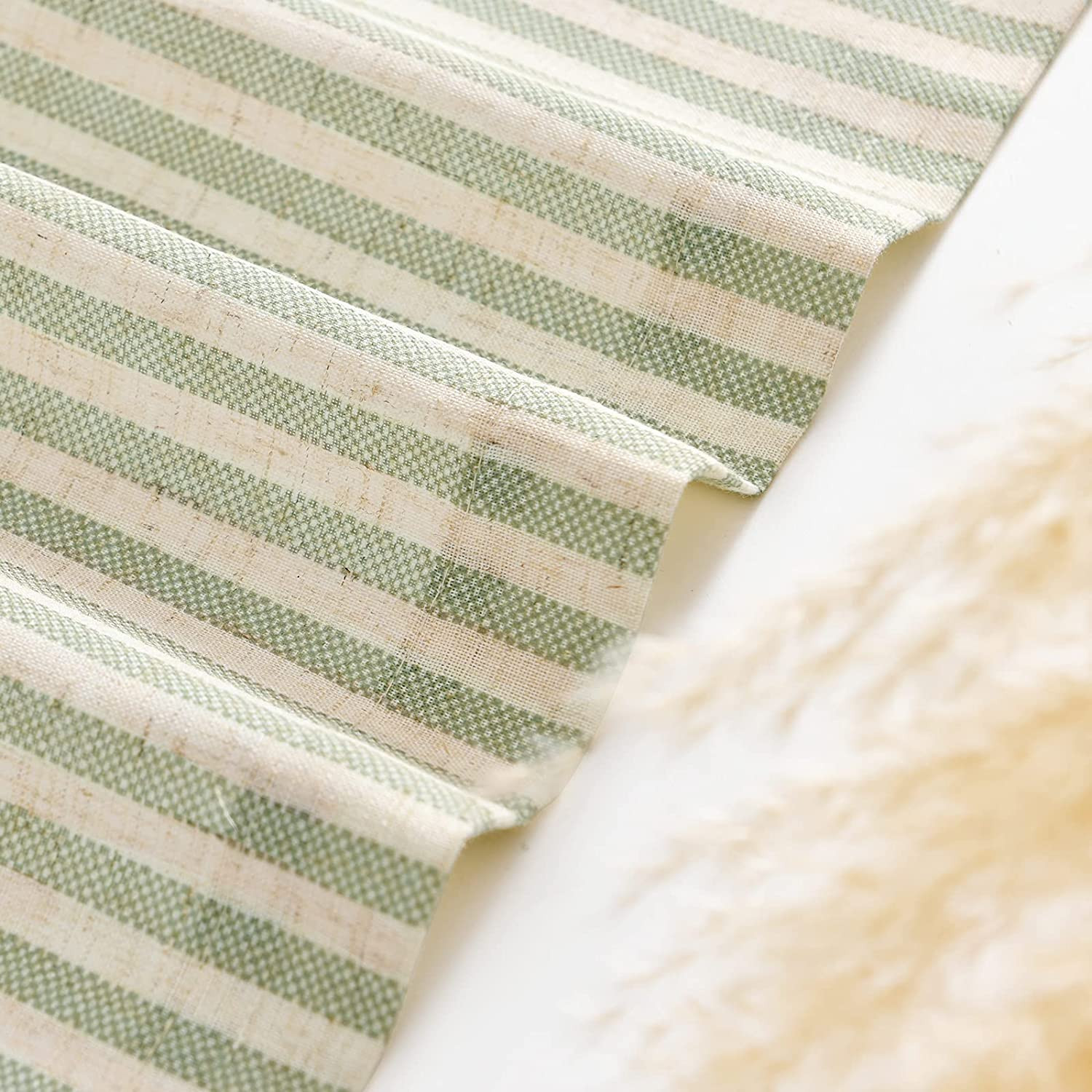 Tie up Linen Textured Striped Bow Tie Curtain for Kitchen Bathroom Rod Pocket Pi