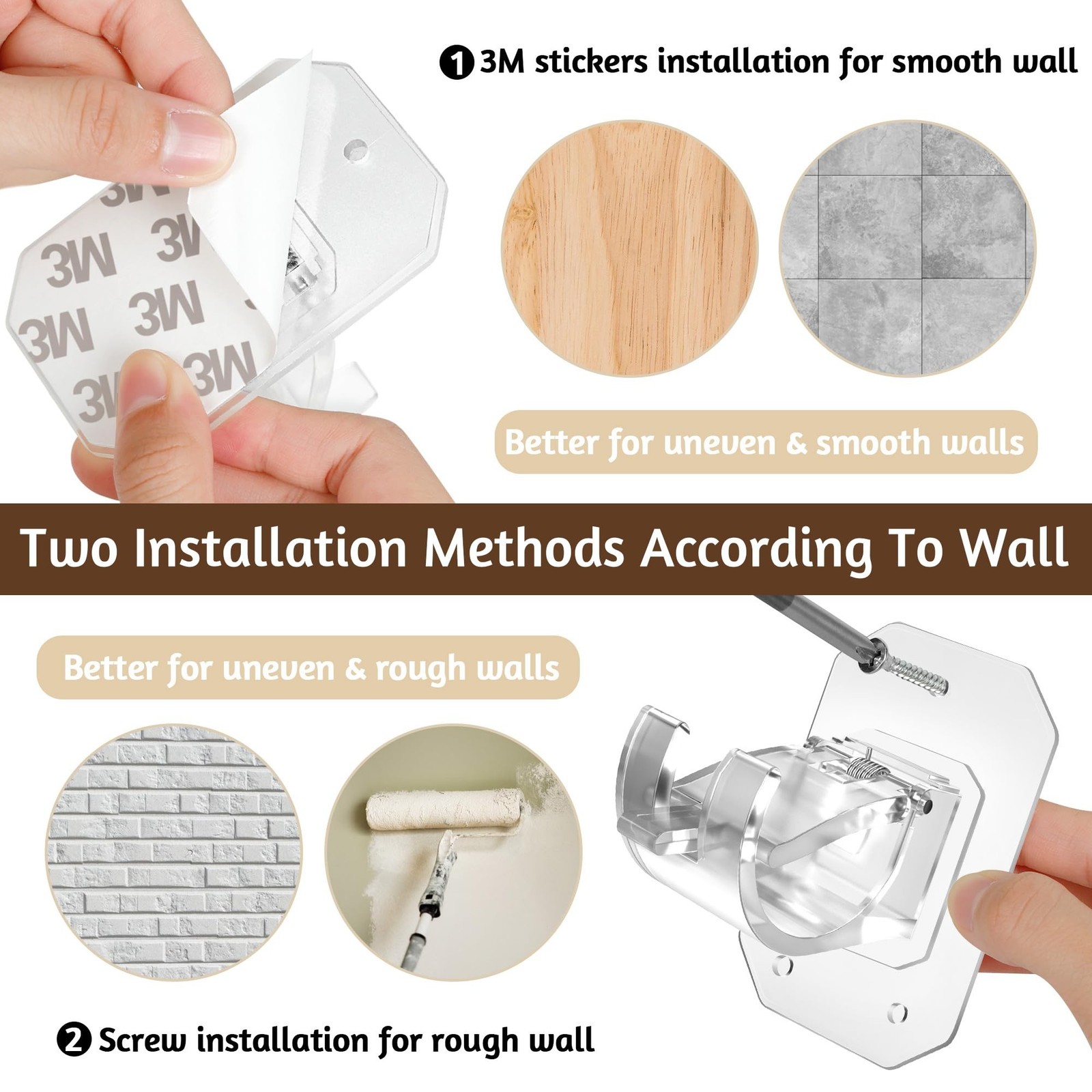 2PCS No Drill Curtain Rod Brackets,Curtain Rod Holders No Drilling,Adhesive C…