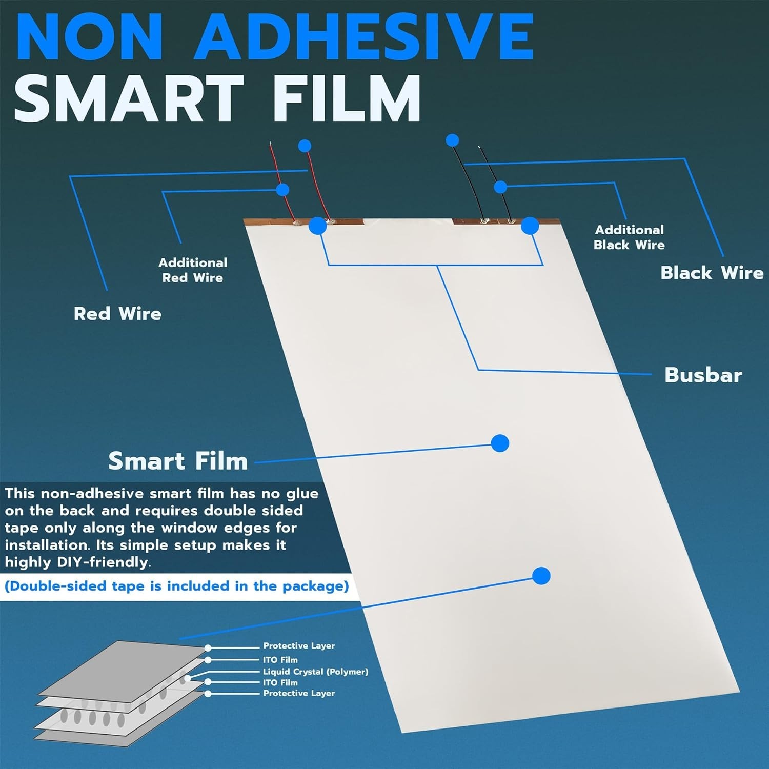 PDLC Smart Film Non Adhesive Switchable Privacy Glass UV Heat No Transformer