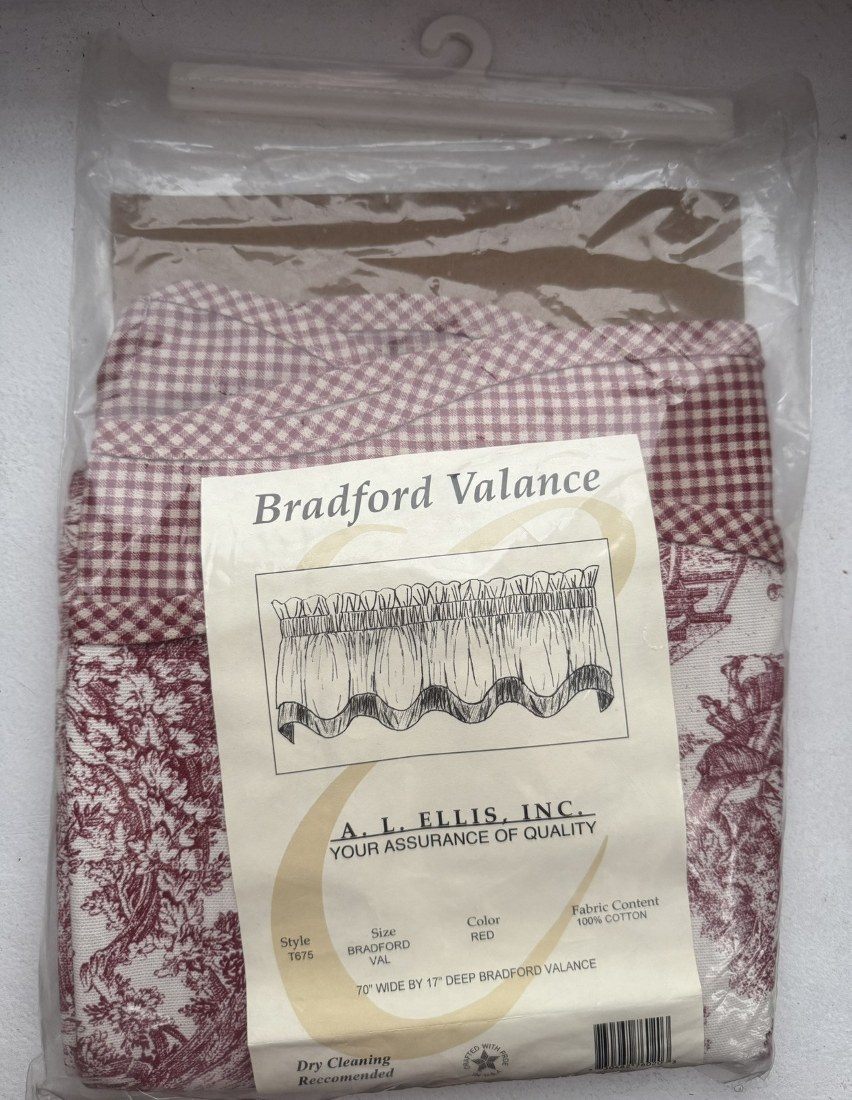 Vintage A.L. Ellis Inc Bradford Valance 70”Wx17”H Victoria Toile Red T675 New