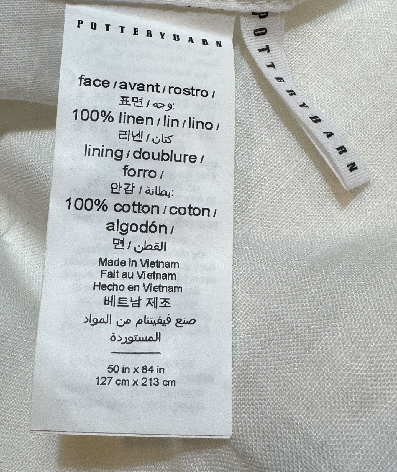 Pottery Barn Belgian Flax Linen Curtain Pole Top Drape Panel WHITE 50x 84″ NEW