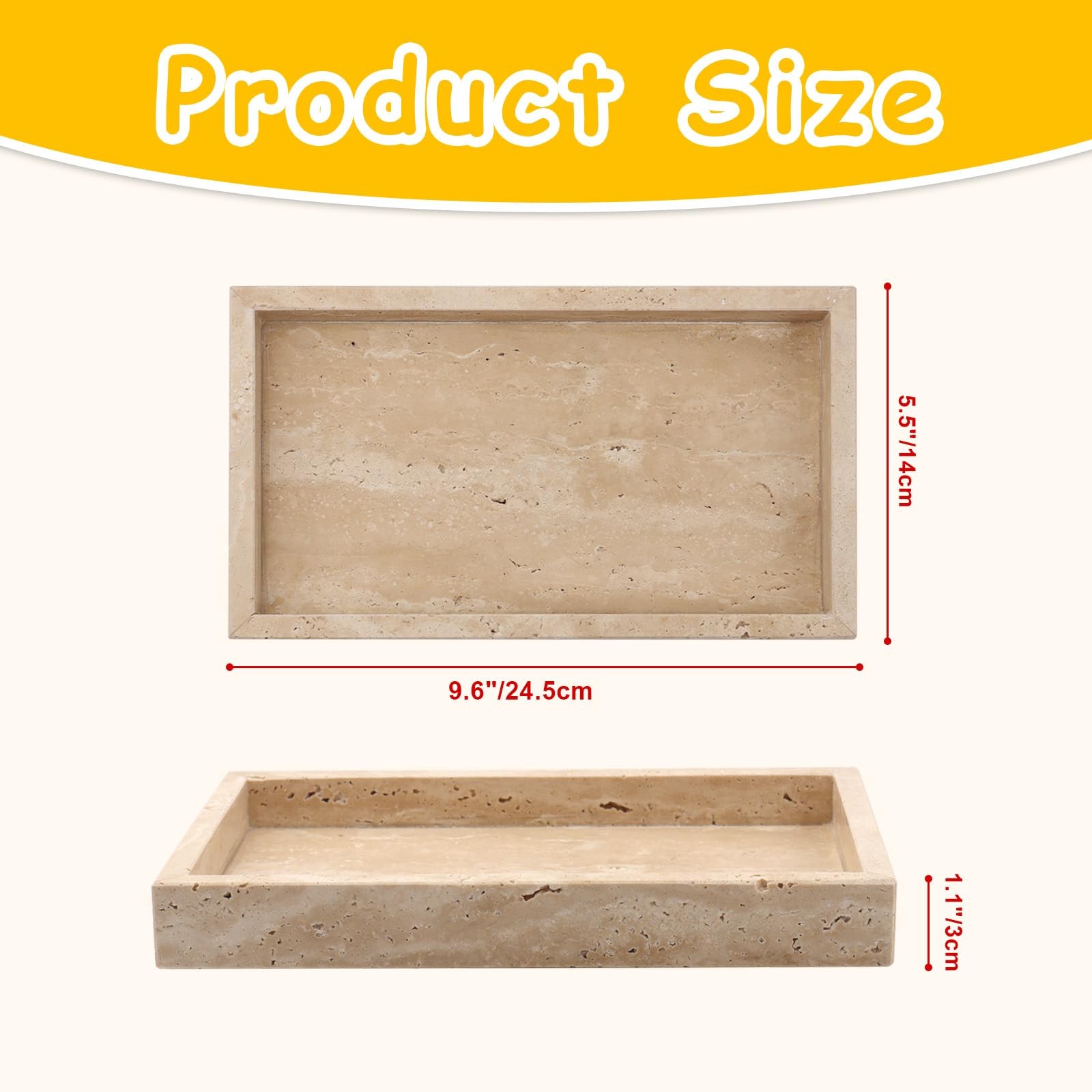 Shonmogar Natural Travertine Tray, 9.7×5.5 Inch Bathroom Vanity Organizer for…