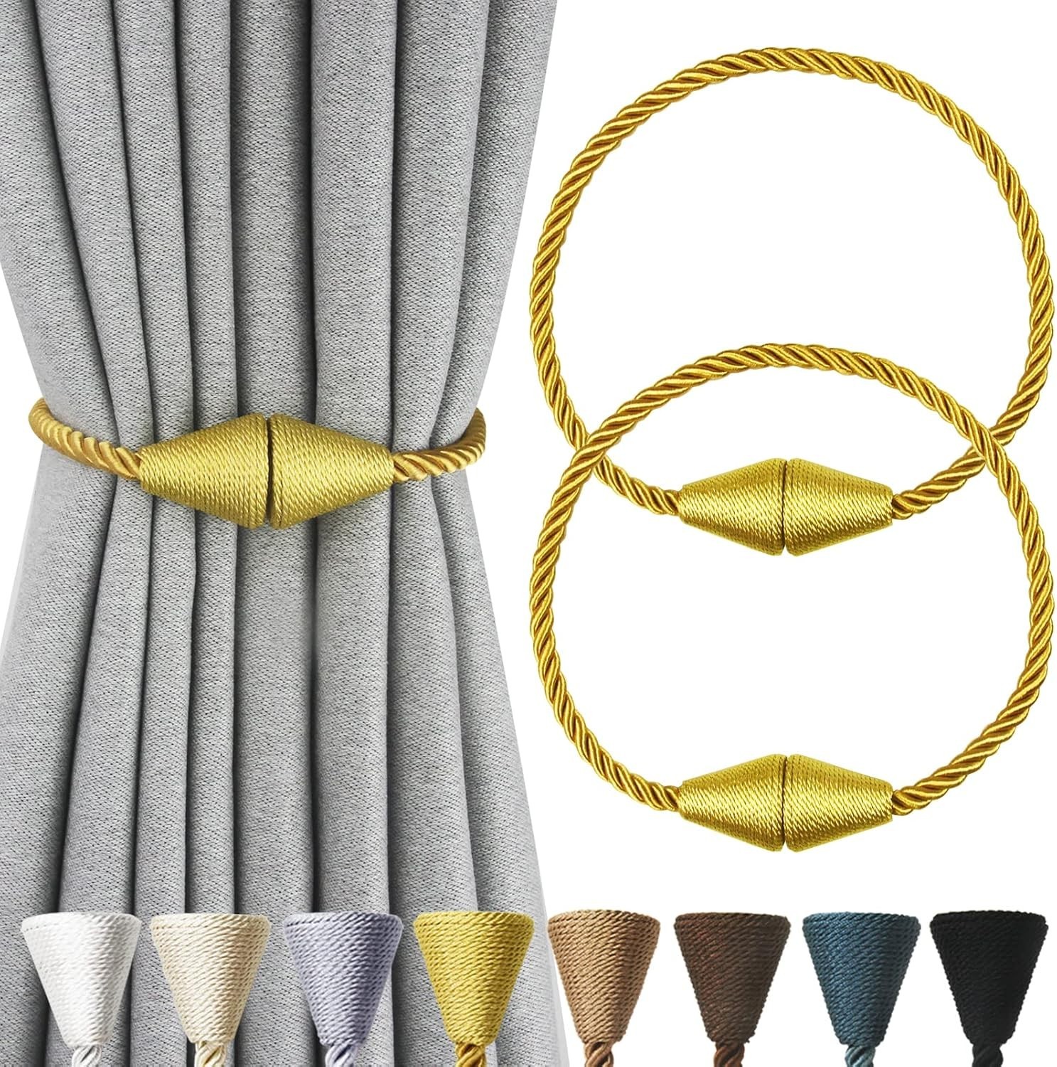 2 Pack Magnetic Curtain Tiebacks Rope Modern Handmade Curtain Tie Backs Decor…