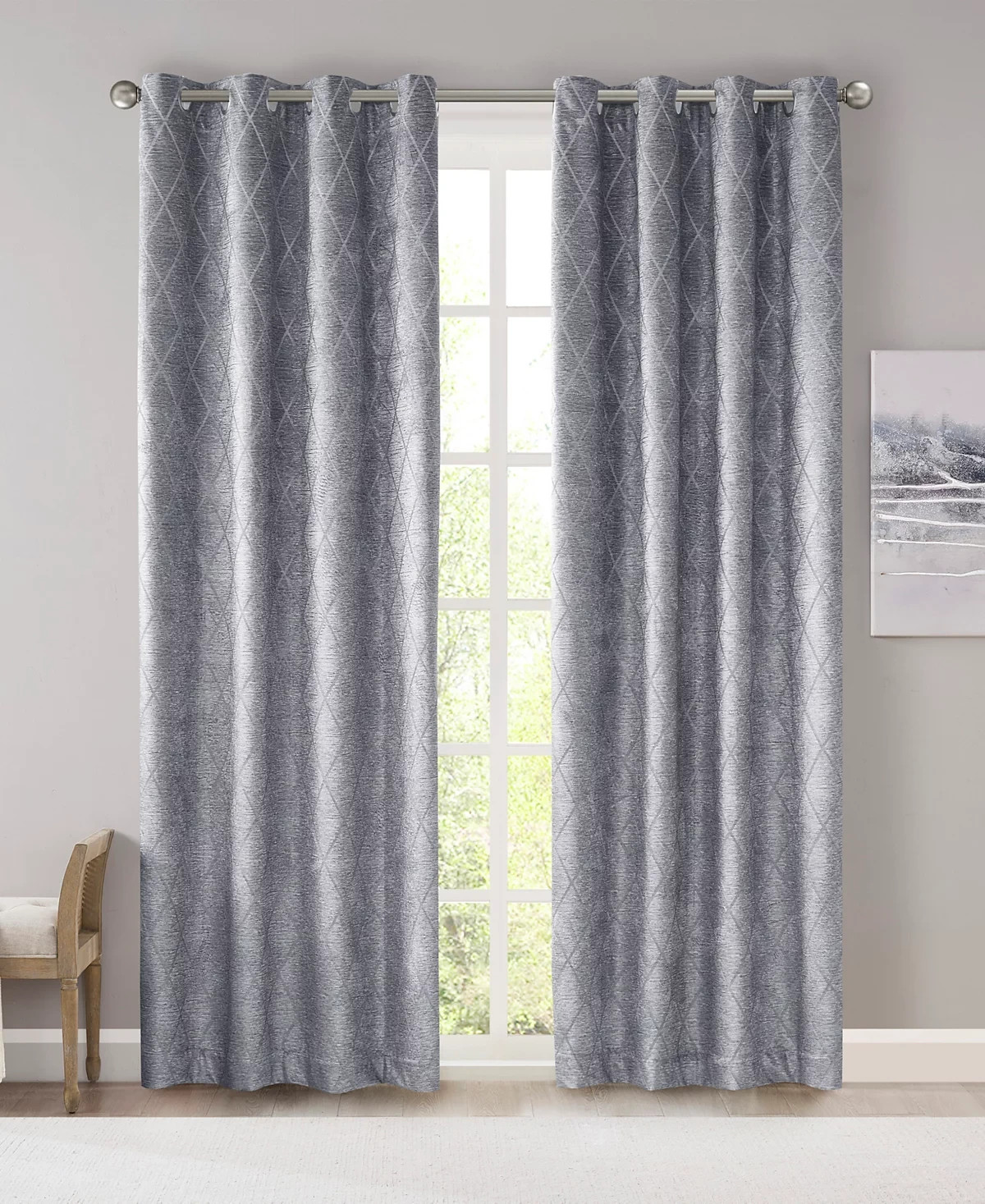 SunSmart Taylor Diamond Jacquard Total Blackout Window 1- Panel, Charcoal