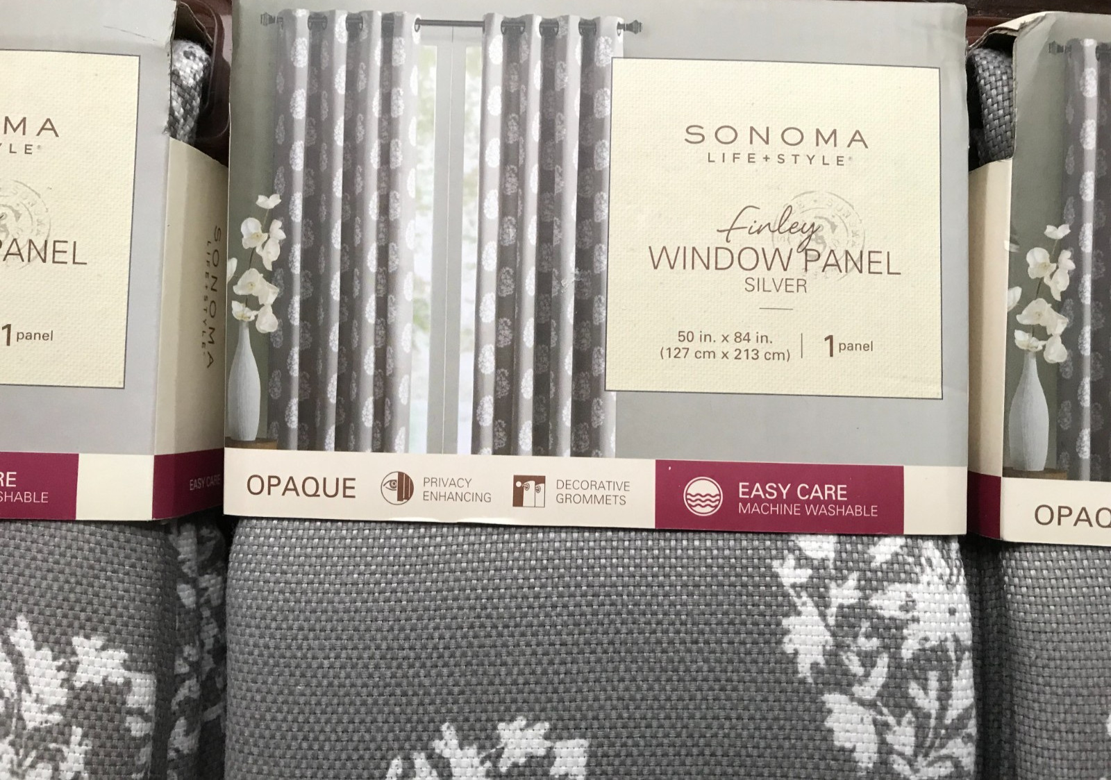3 Sonoma Finley Window Panels Silver Grommet Blackout/Opaque 50×84 each NEW