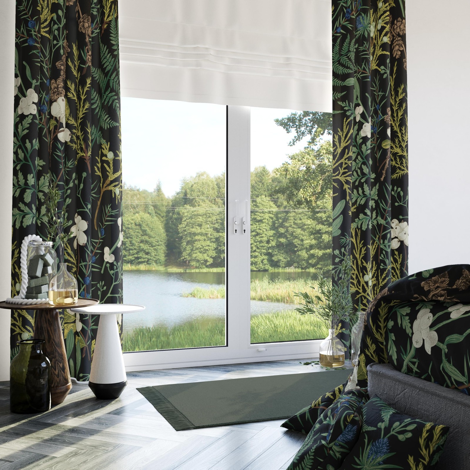 Botanical Curtains 100% Blackout 2 Panels Set Green Plant Black Out Curtain B…