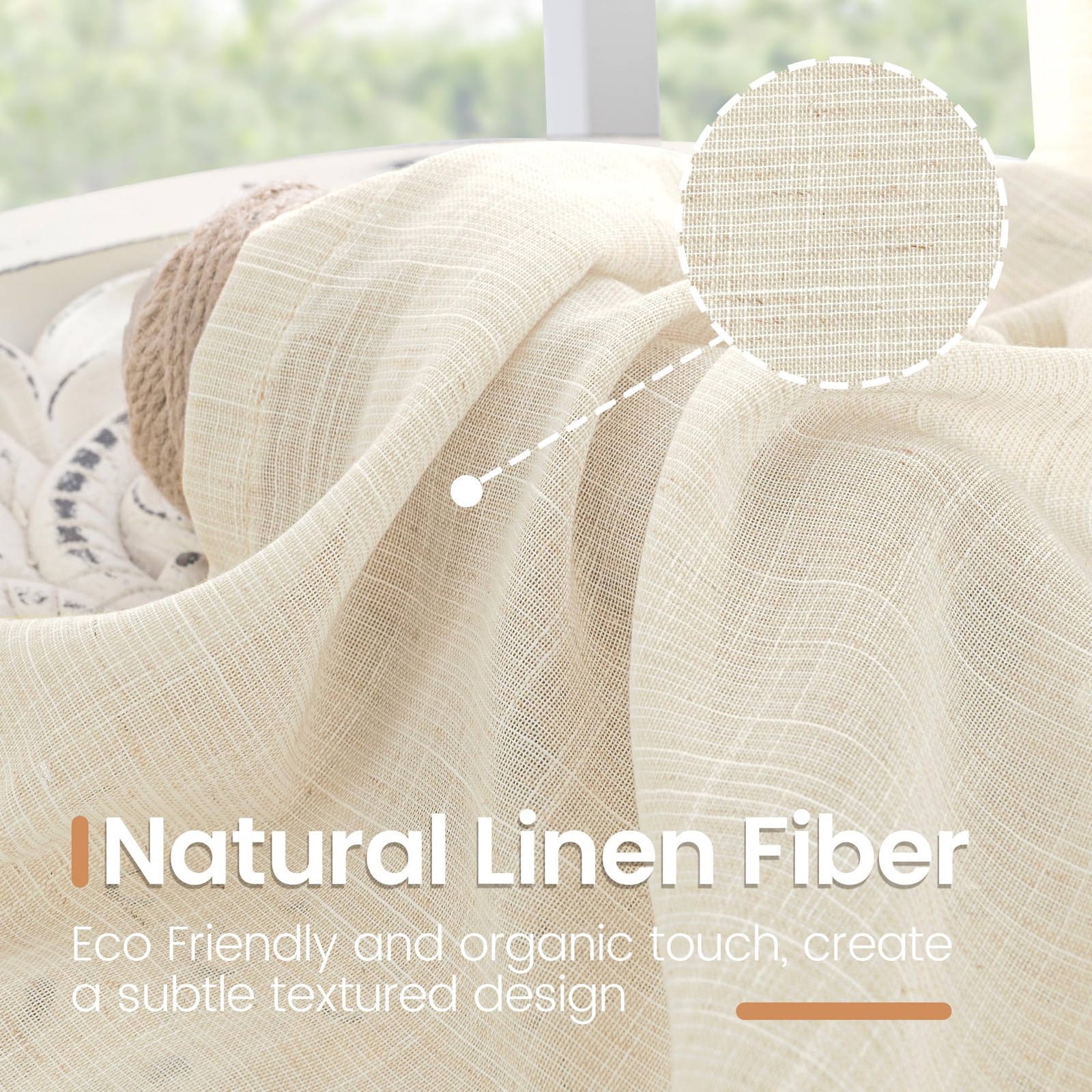 Linen Curtains 36 Inch Length for Kitchen 30″W x 36″L (Pack of 2) Light Beige
