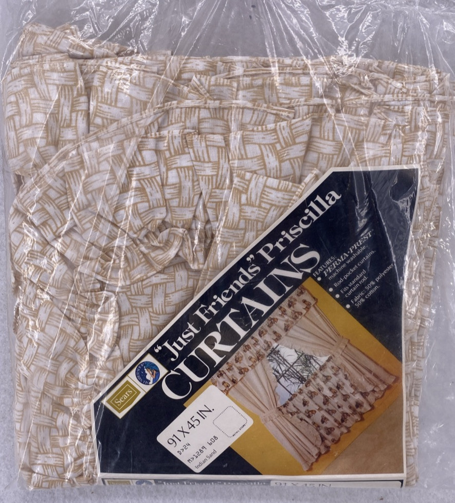 Sears Just Friends Priscilla Ruffled Curtains Basket Weave Pattern 91×45 Vintage