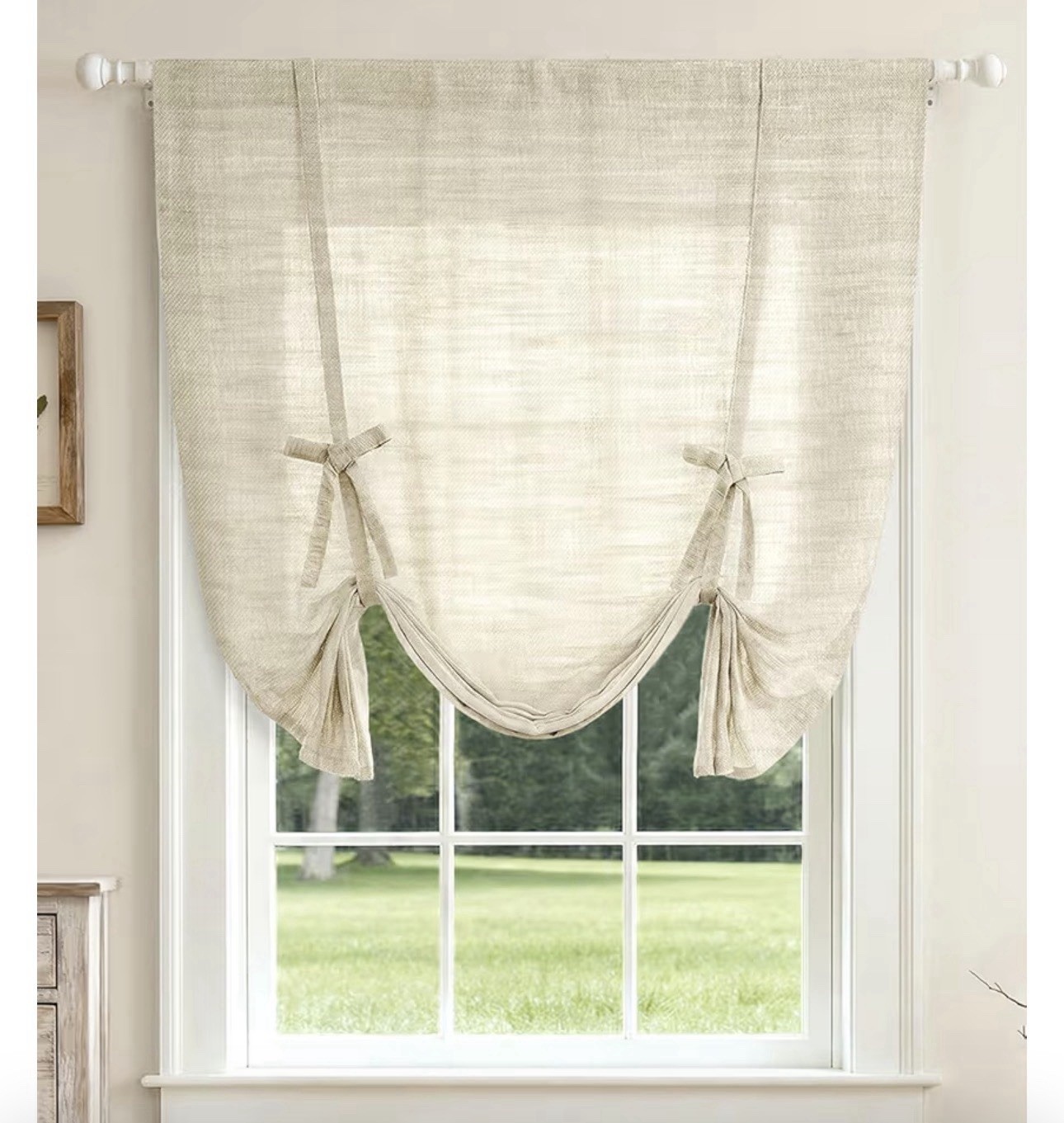 Balloon Roman Shade Window Curtain, Adjust.Rod Pocket Drape 34″Wx47″ Natural