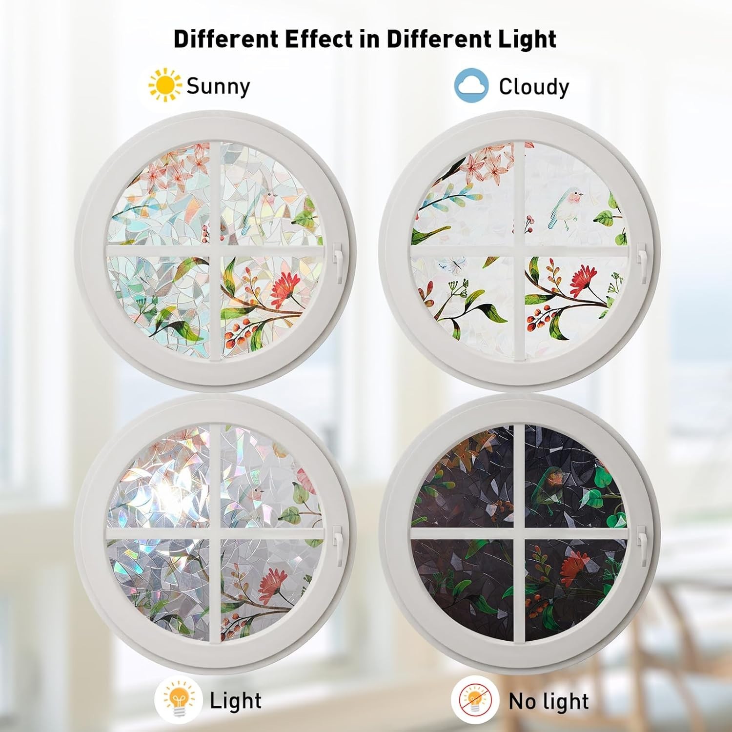 Window Privacy Film Floral Rainbow Decorative Stickers, 3D Static Stained Gla…