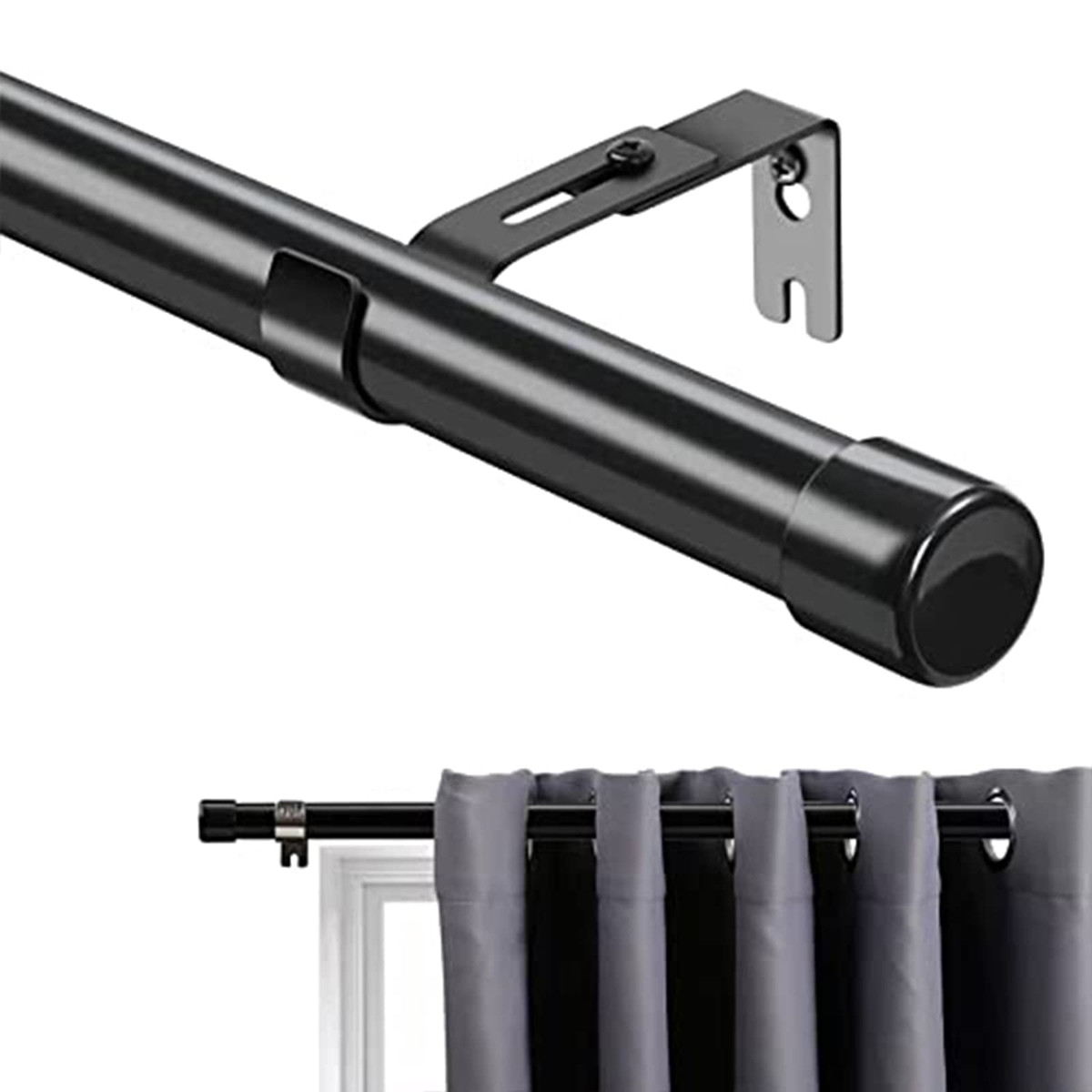 Curtain Rod for Window size from 48″ to 144″ wide Heavy Duty 1″ dia tubes black