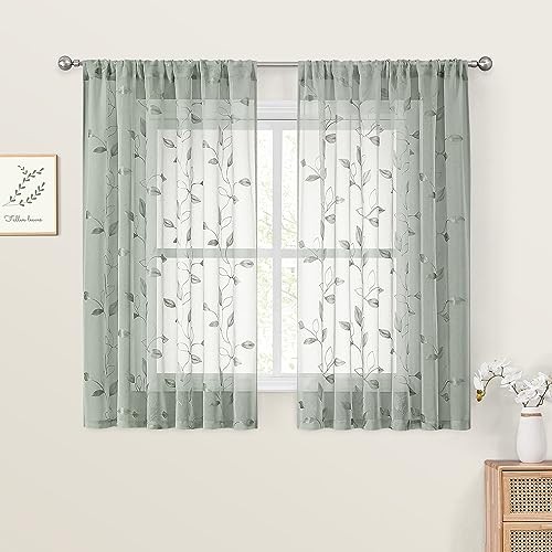 Sage Green Sheer Curtains 52 x 54 Inch 52″W x 54″L (Pack of 2) 1-sage Green