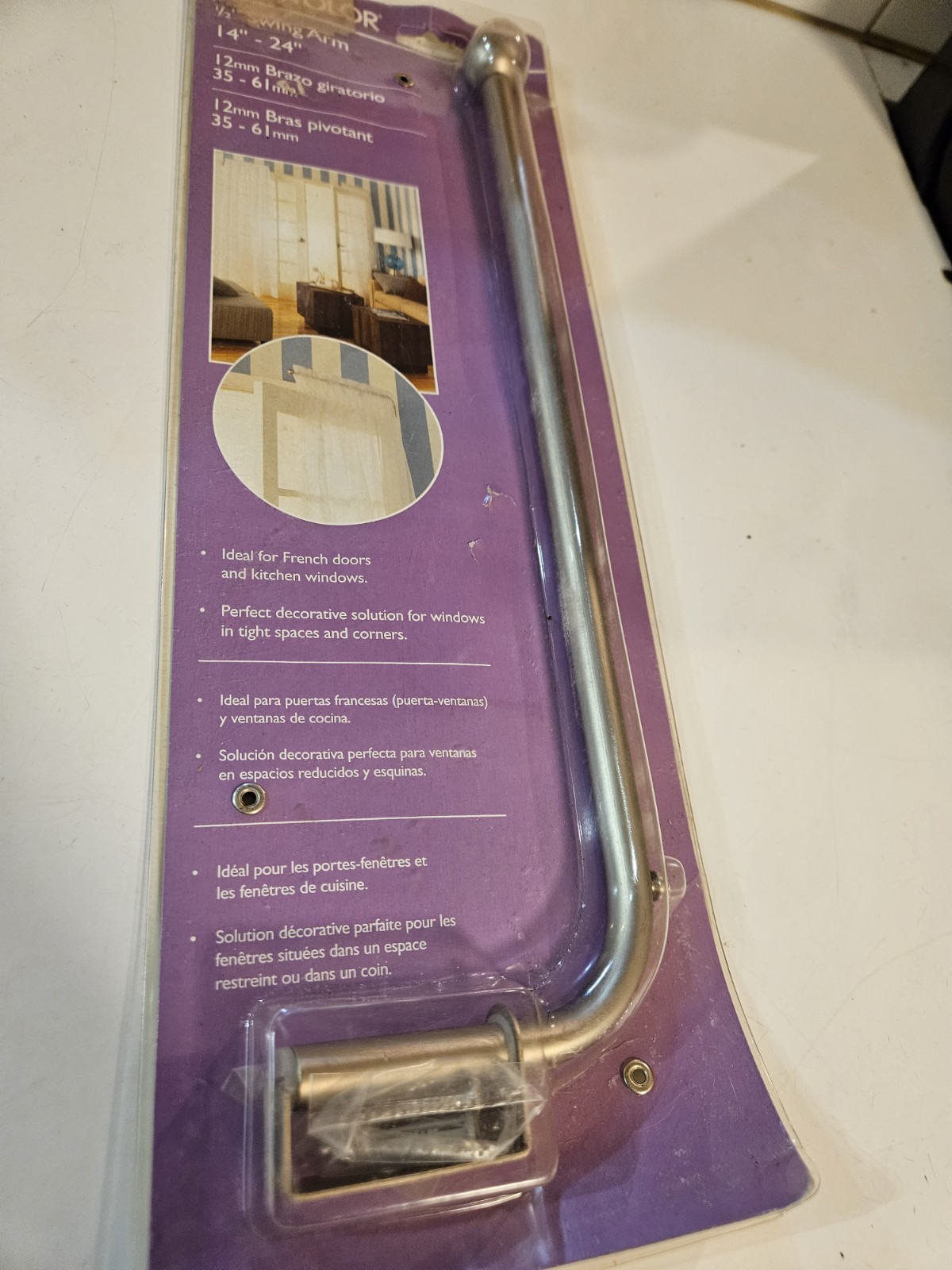 Levolor 1/2″ Window cover Swing Arm Brushed Nickel for french doors, windows